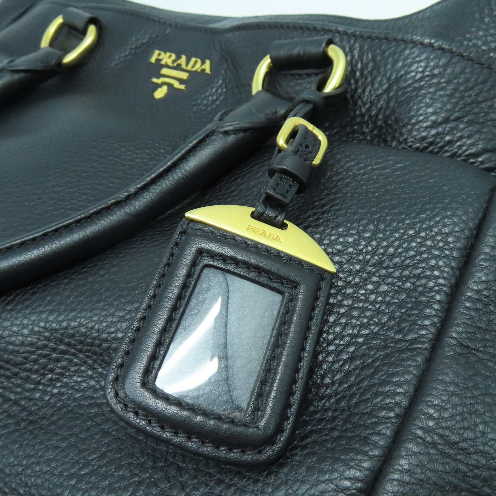 PRADA 【激減優惠】牛皮皮革2 Way Shoulder Bag金扣手挽肩背兩用袋黑色
