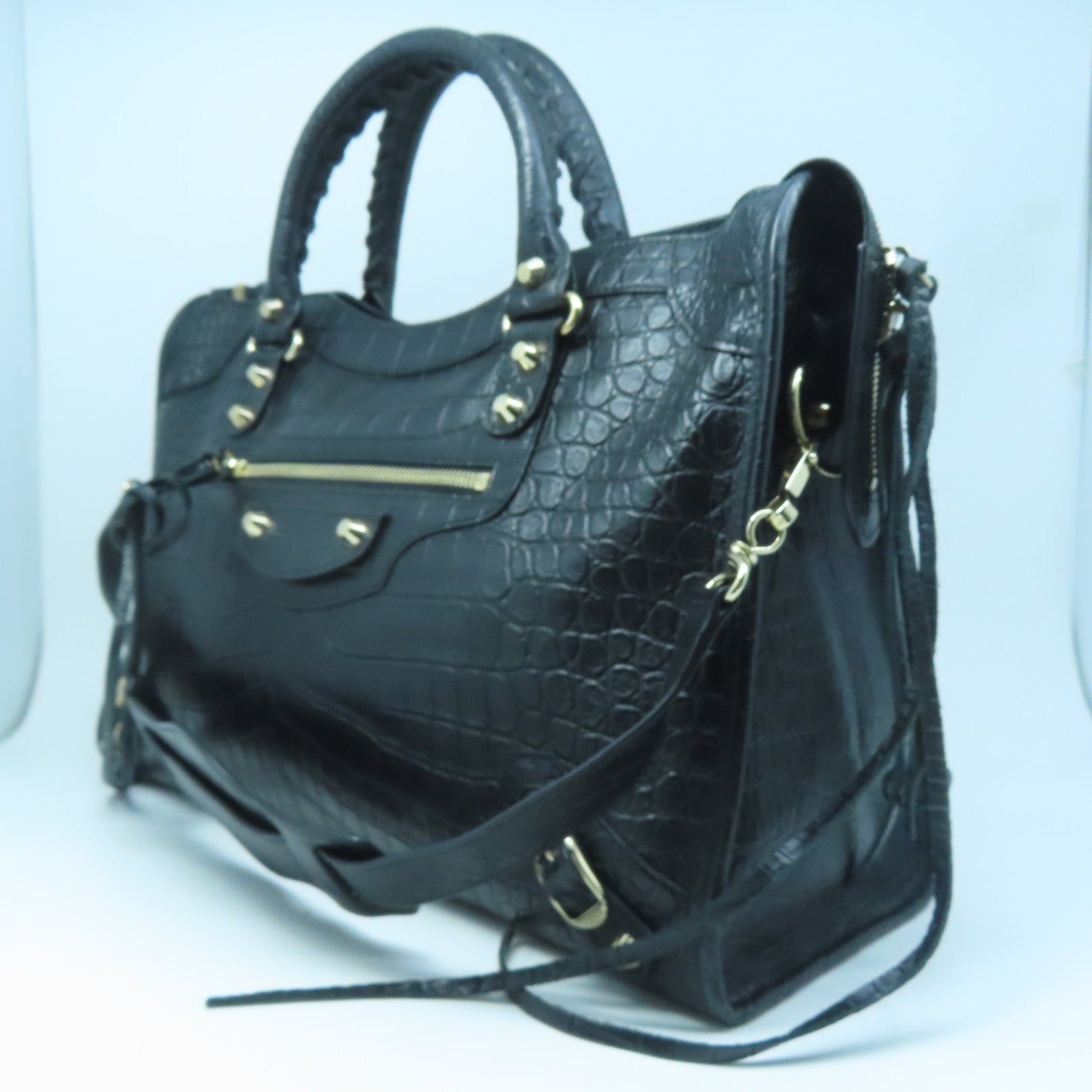 BALENCIAGA 牛皮皮革City金扣手挽肩背兩用袋黑色