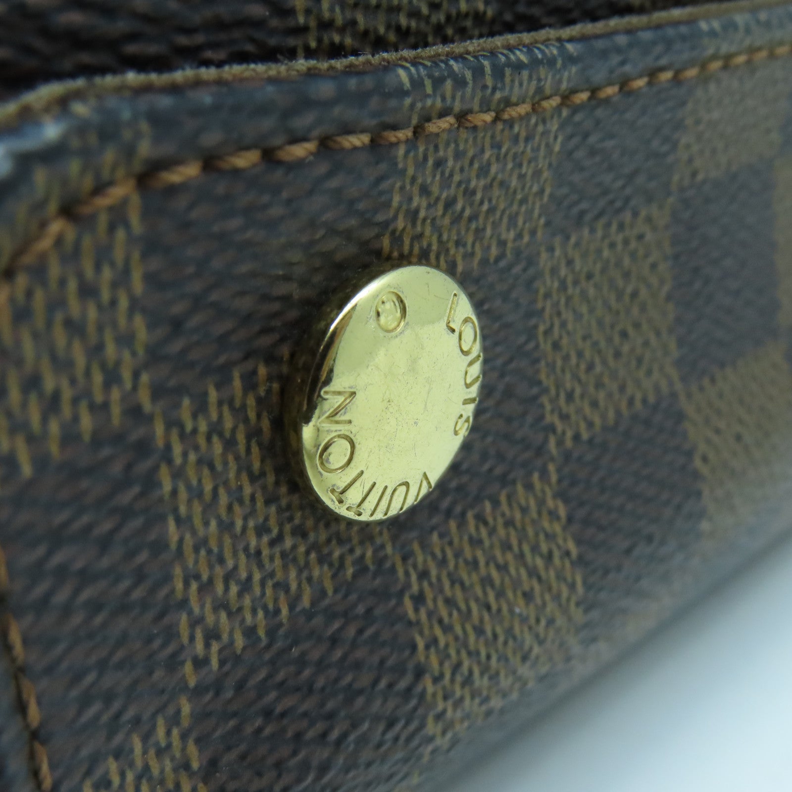 LOUIS VUITTON Damier Naviglio Gold Buckle Shoulder Bag Brown