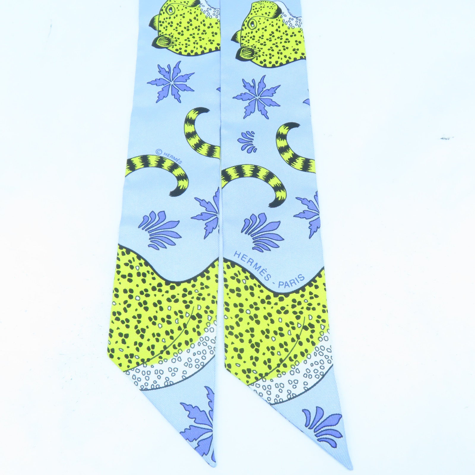 HERMES 【激減優惠】絲質Twilly絲巾藍色/黃色