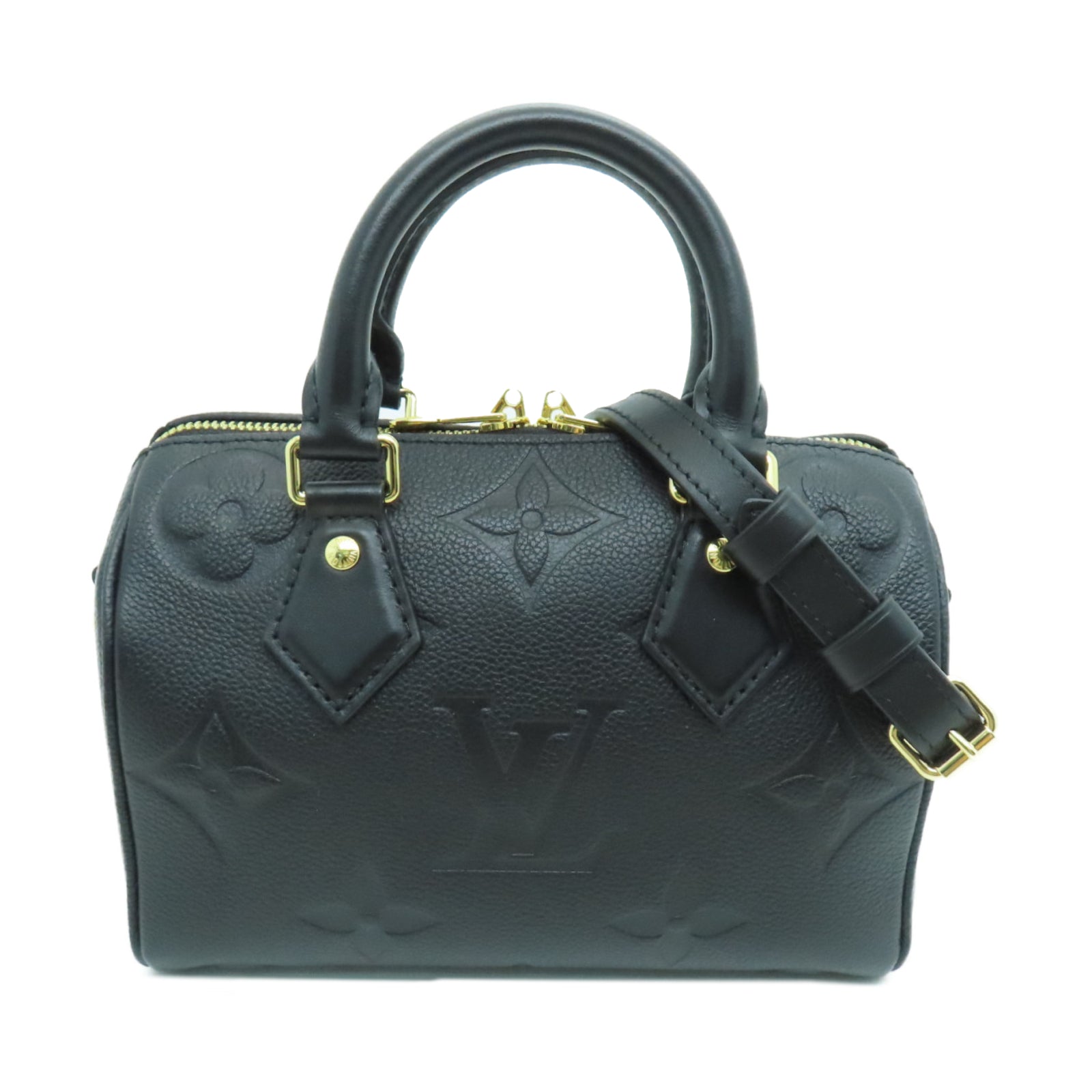 LOUIS VUITTON Monogram Empreinte Speedy Nano金扣手挽肩背兩用袋黑色