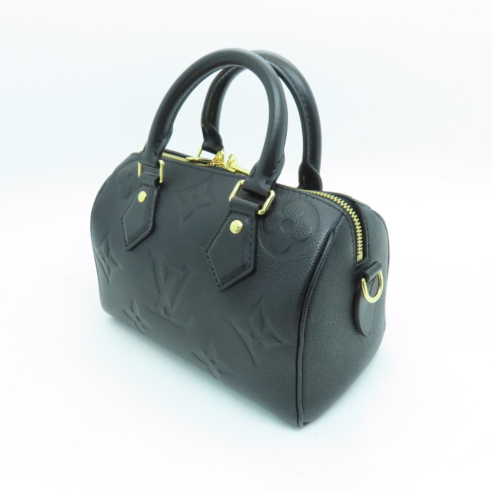 LOUIS VUITTON Monogram Empreinte Speedy Nano金扣手挽肩背兩用袋黑色