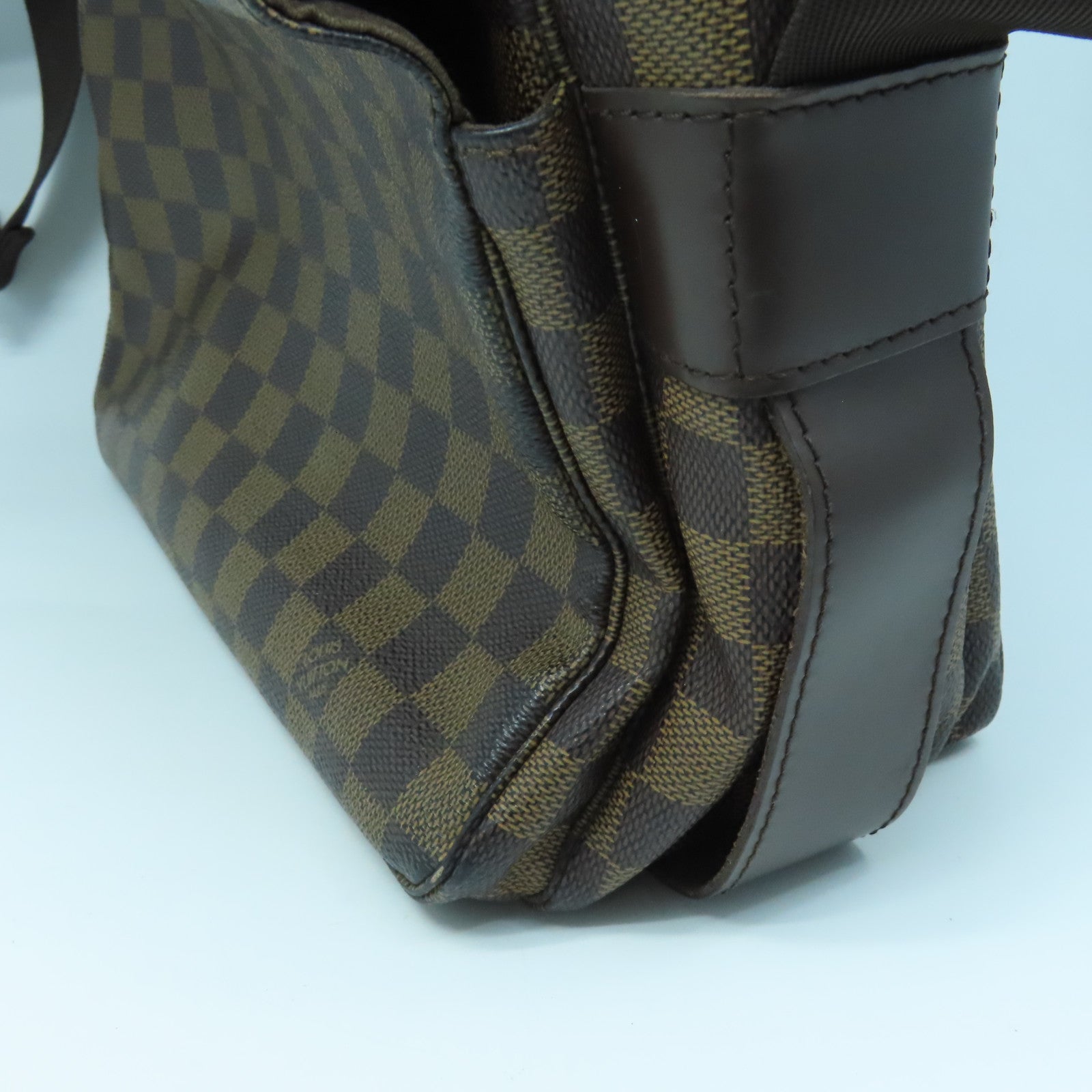 LOUIS VUITTON Damier Naviglio Gold Buckle Shoulder Bag Brown