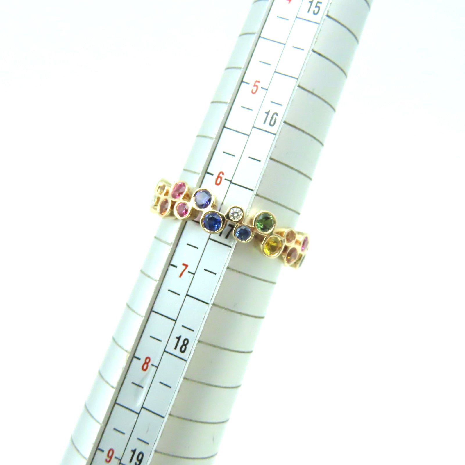 JEWELRY 18K玫瑰金/0.12ct鑽石/1.41ct彩色寶石Multi Stone Ring戒指US#6.5