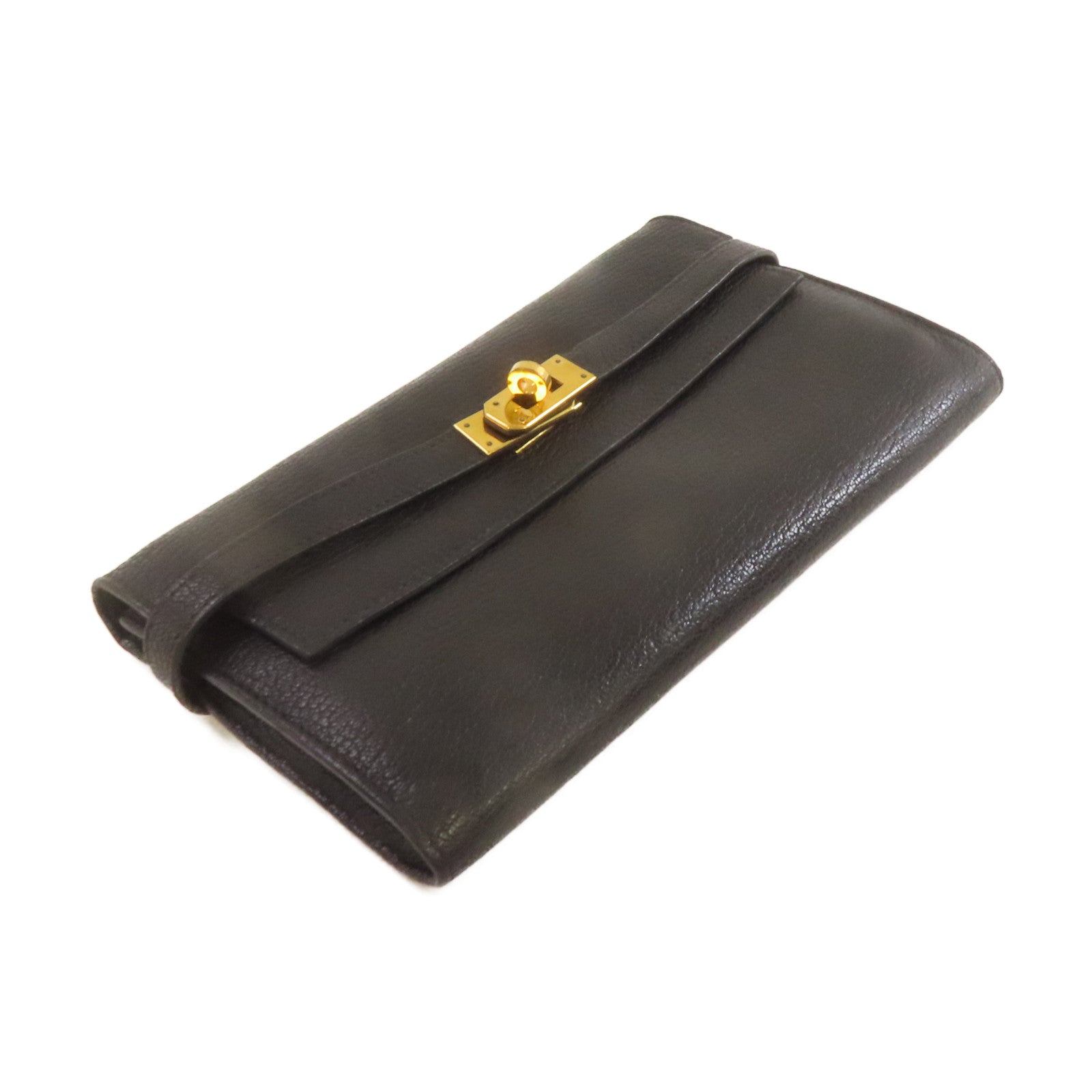 HERMES Chevre皮革Kelly Long Wallet金扣長錢包黑色