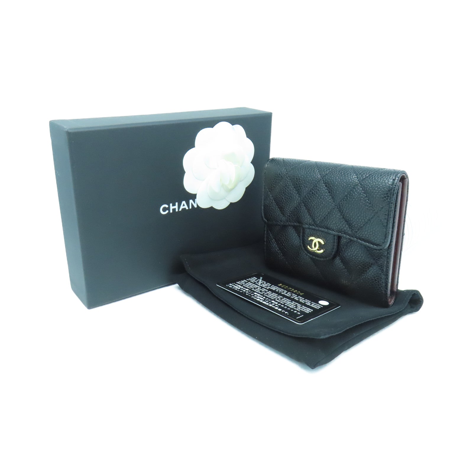 CHANEL 菱格Caviar皮革Wallet金扣錢包黑色