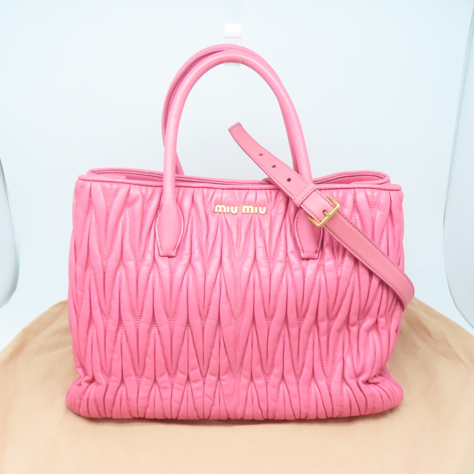 Miu Miu 羊皮皮革2way Shoulder Bag金扣手挽肩背两用袋粉红色