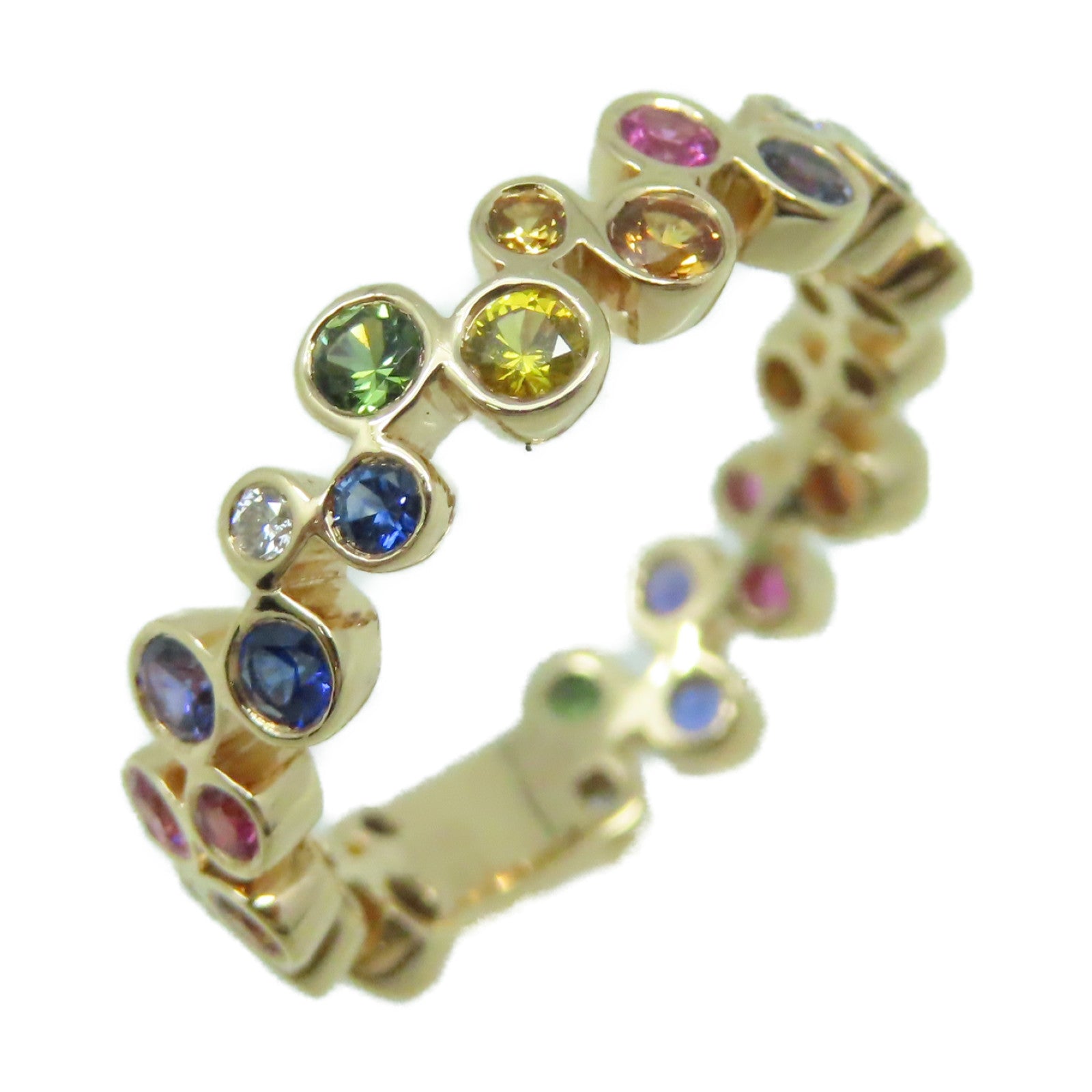 JEWELRY 18K玫瑰金/0.12ct鑽石/1.41ct彩色寶石Multi Stone Ring戒指US#6.5