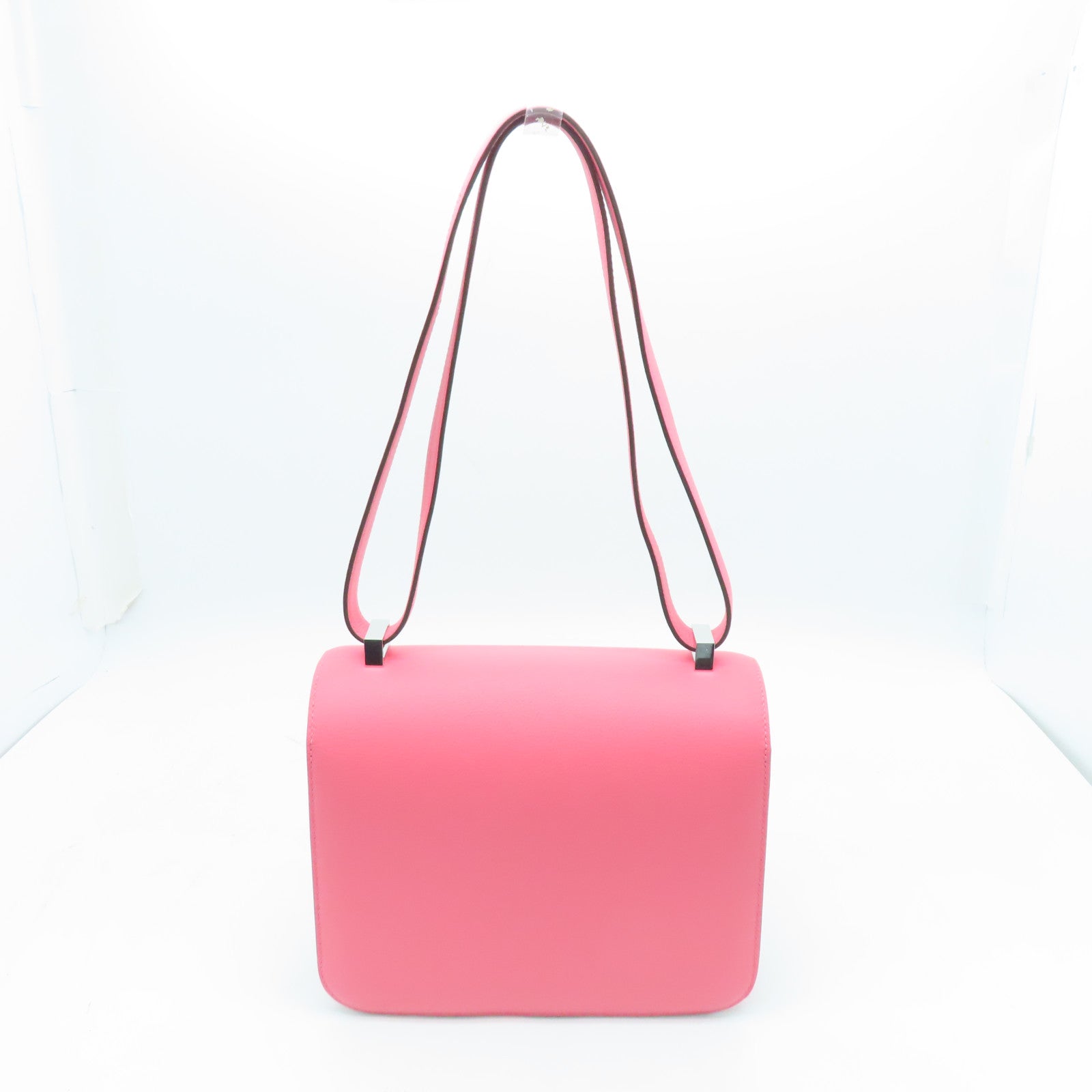 HERMES Evercolor leather Constance 24 silver buckle handle shoulder bag Rose Azalee pink