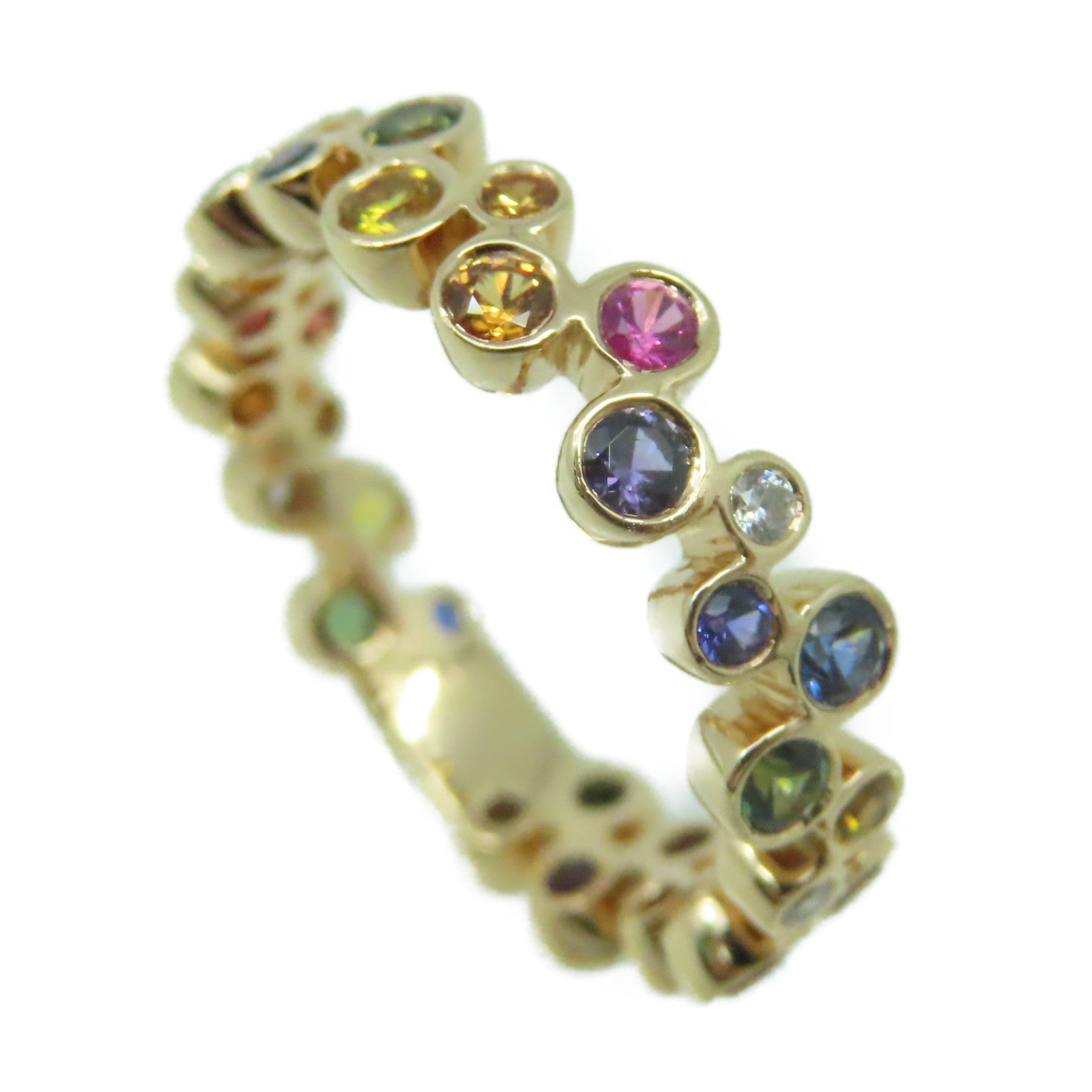 JEWELRY 18K玫瑰金/0.12ct鑽石/1.41ct彩色寶石Multi Stone Ring戒指US#6.5