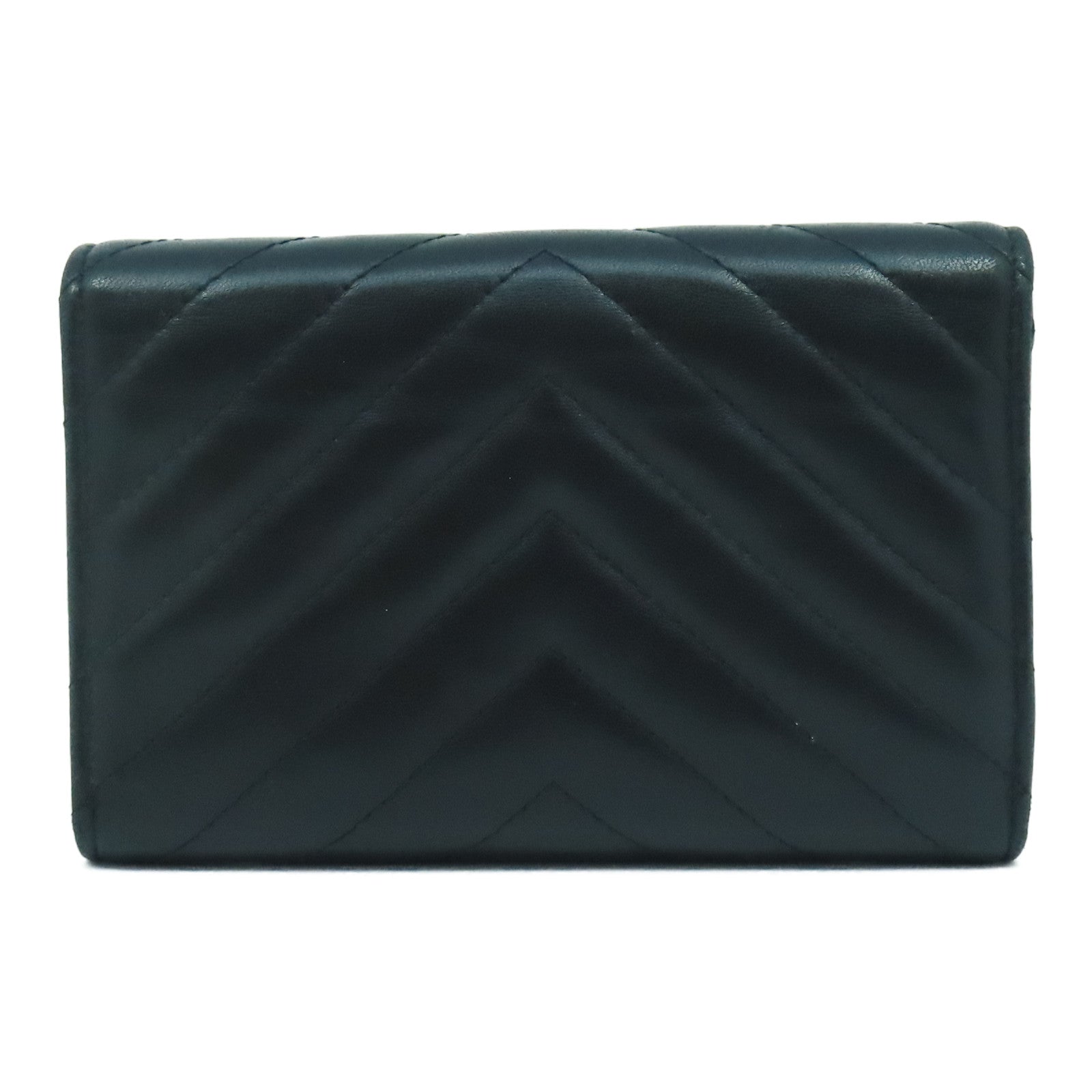 CHANEL 斜紋羊皮皮革Long Wallet金扣長錢包黑色