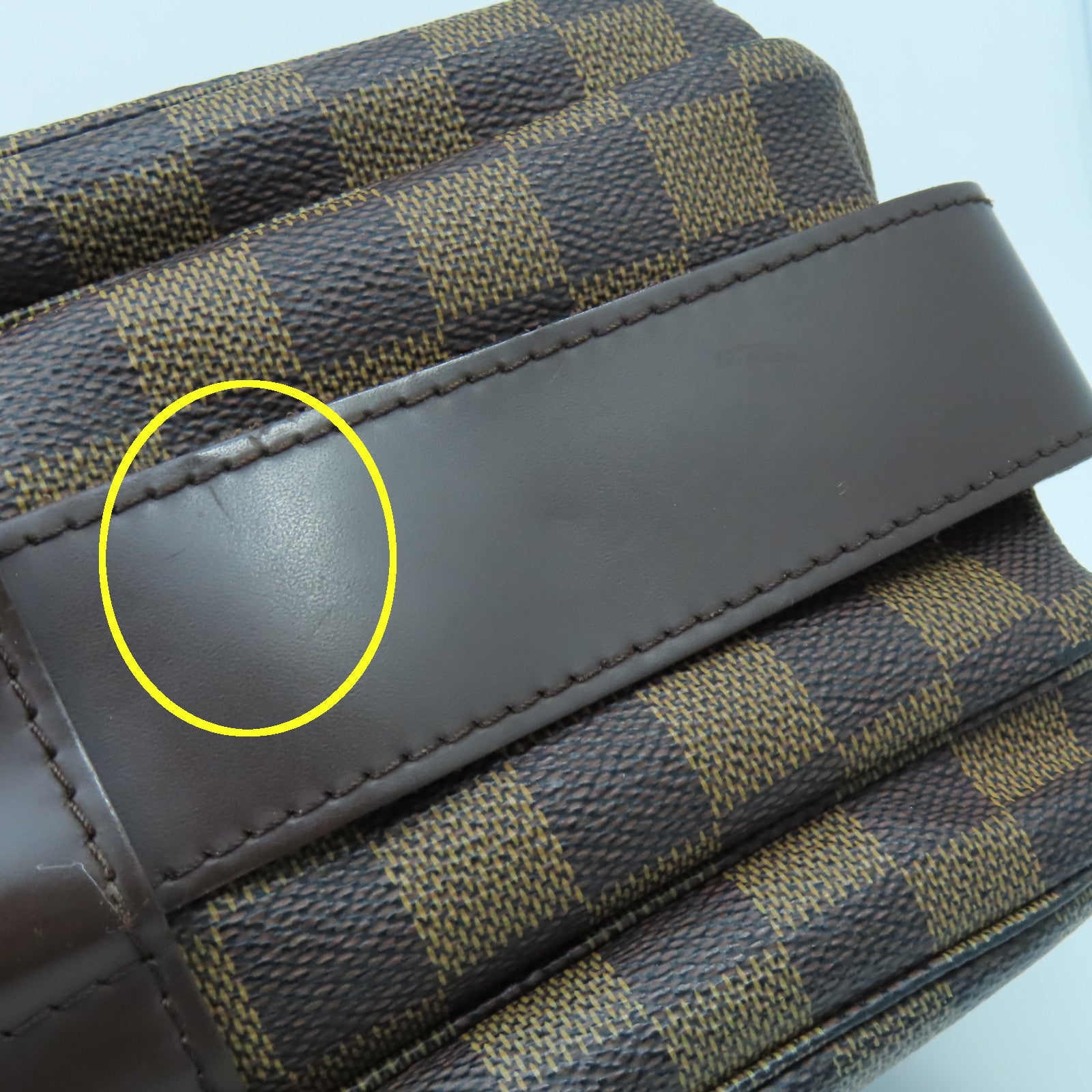 LOUIS VUITTON Damier Naviglio Gold Buckle Shoulder Bag Brown