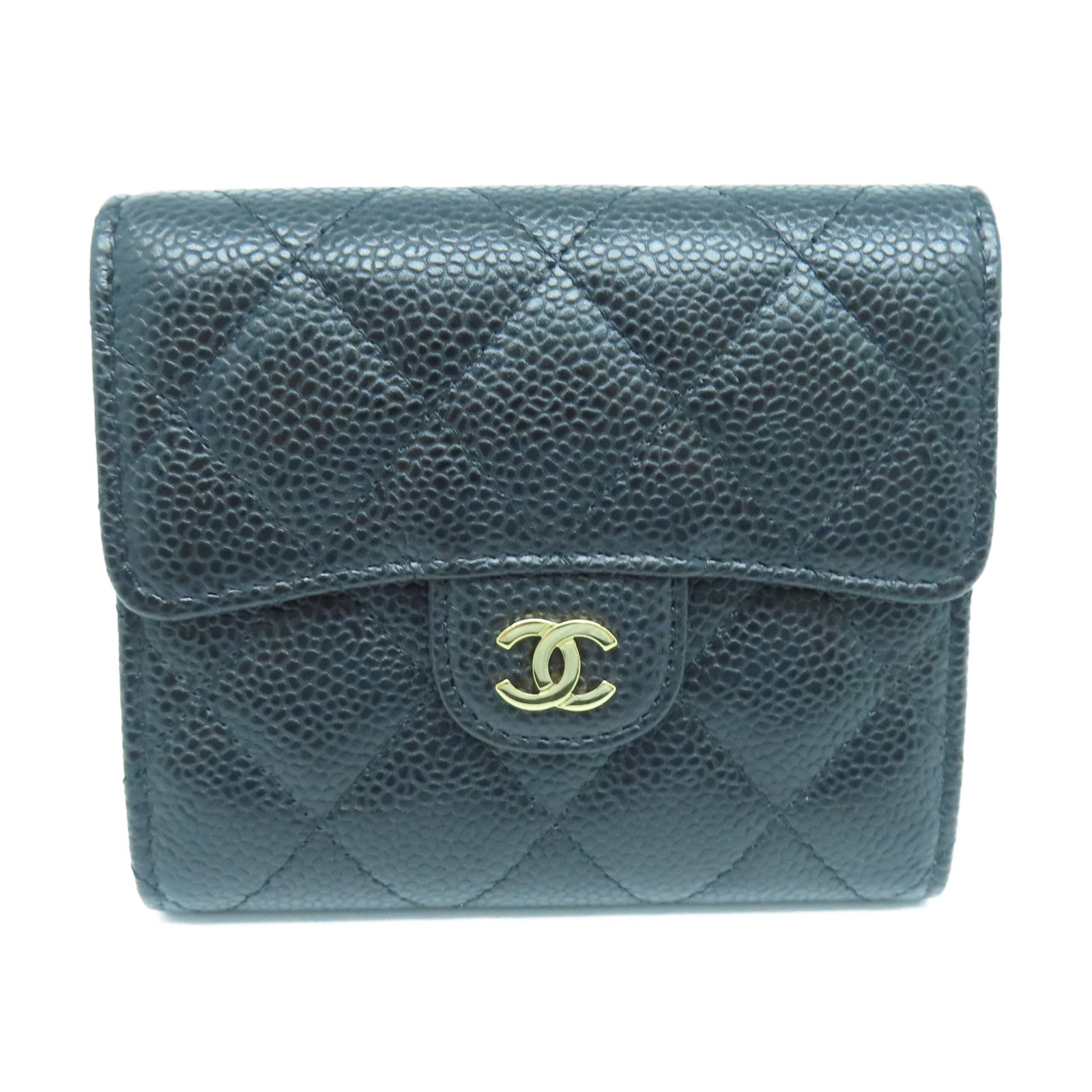 CHANEL 菱格Caviar皮革Wallet金扣錢包黑色