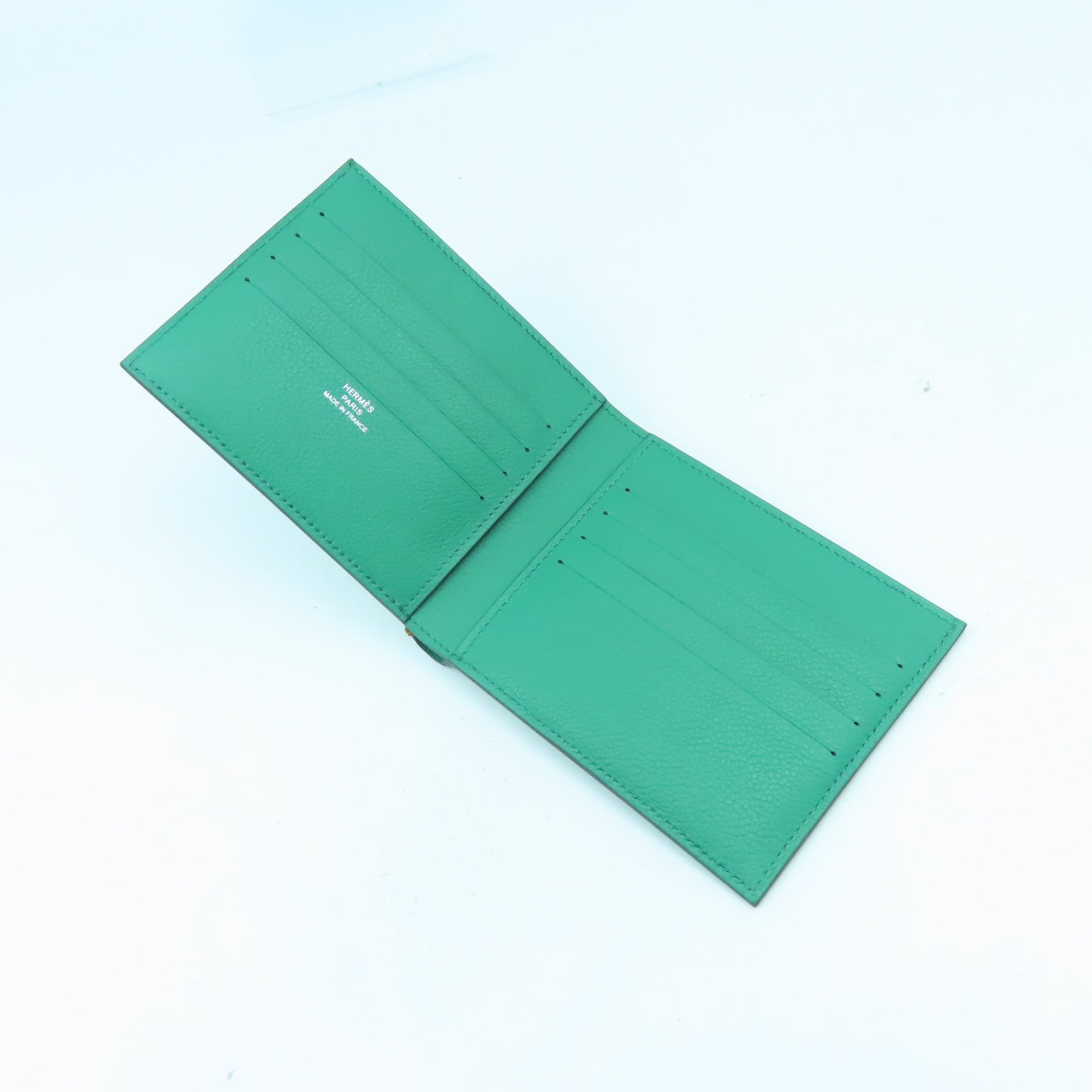 HERMES Evercolor皮革Citizen Twill Compact Wallet錢包Vert Vertigo絲絨綠