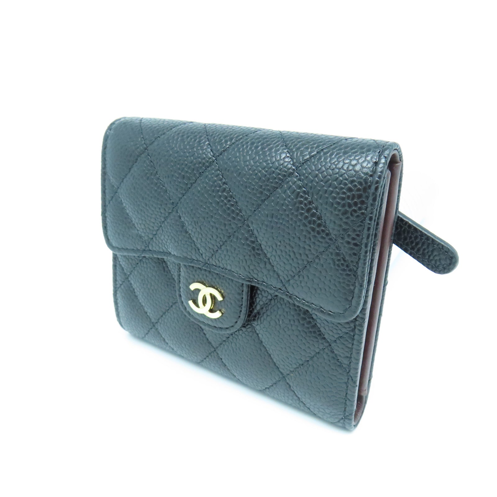 CHANEL 菱格Caviar皮革Wallet金扣錢包黑色