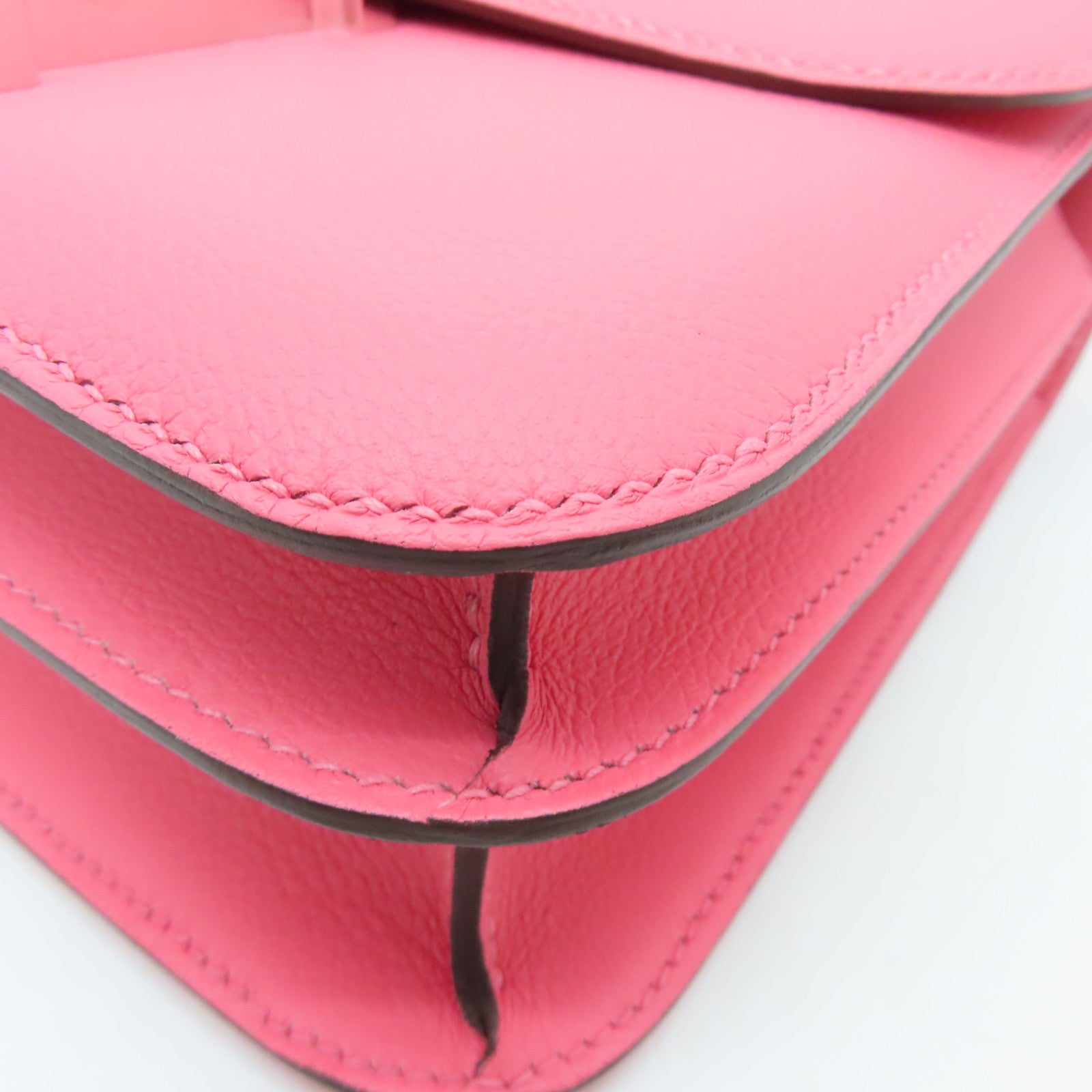 HERMES Evercolor leather Constance 24 silver buckle handle shoulder bag Rose Azalee pink