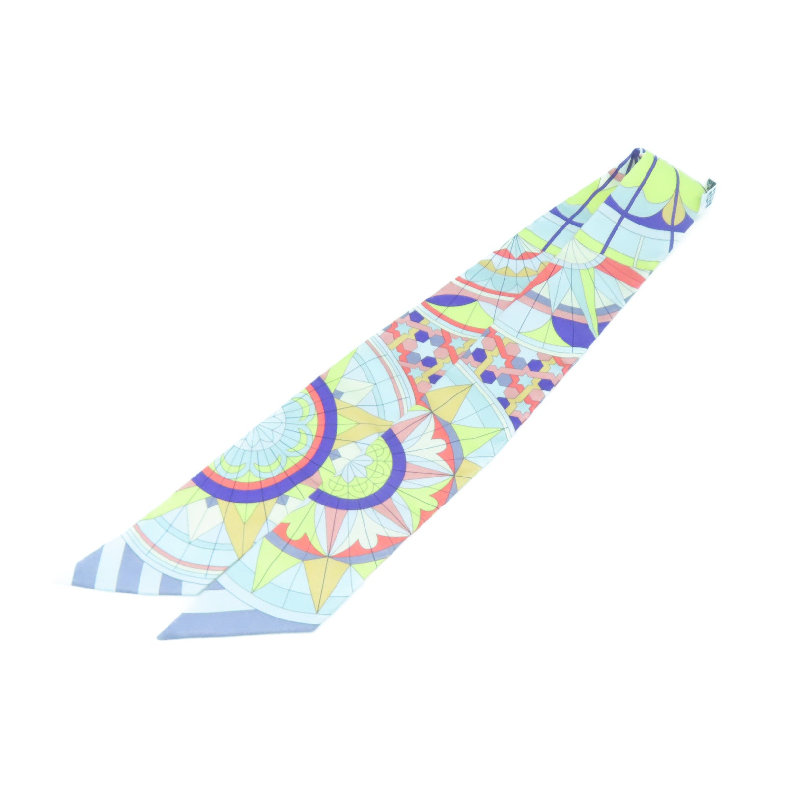 HERMES 絲質Twilly絲巾灰色/黃色/紫色