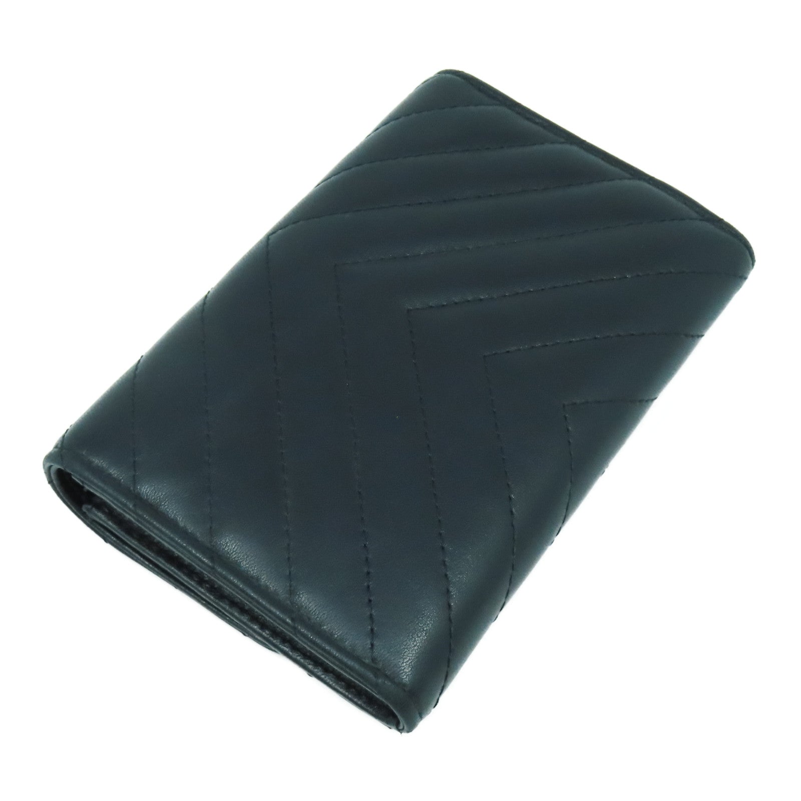 CHANEL 斜紋羊皮皮革Long Wallet金扣長錢包黑色