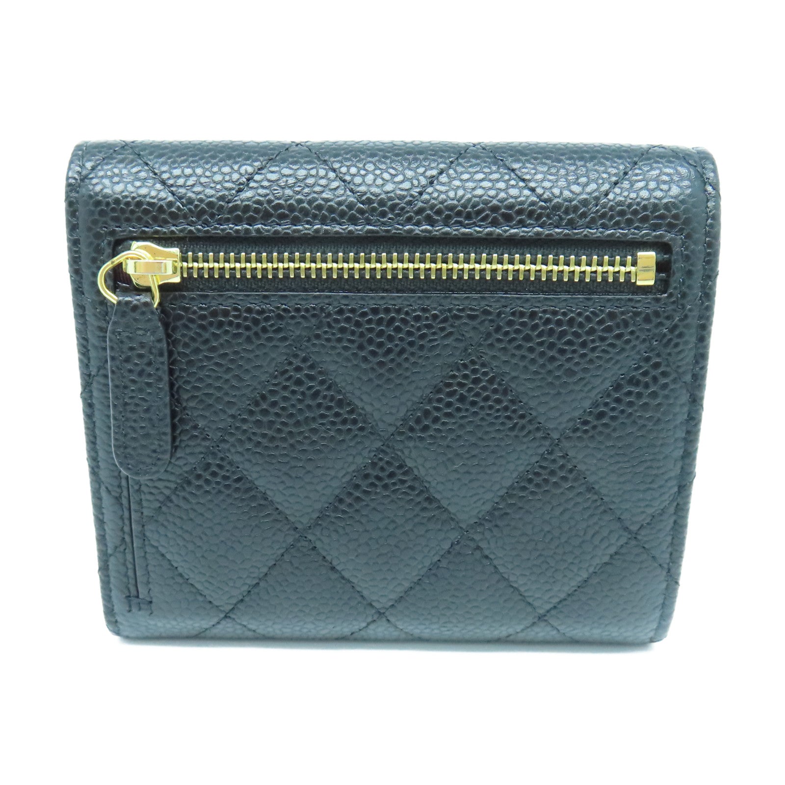 CHANEL 菱格Caviar皮革Wallet金扣錢包黑色