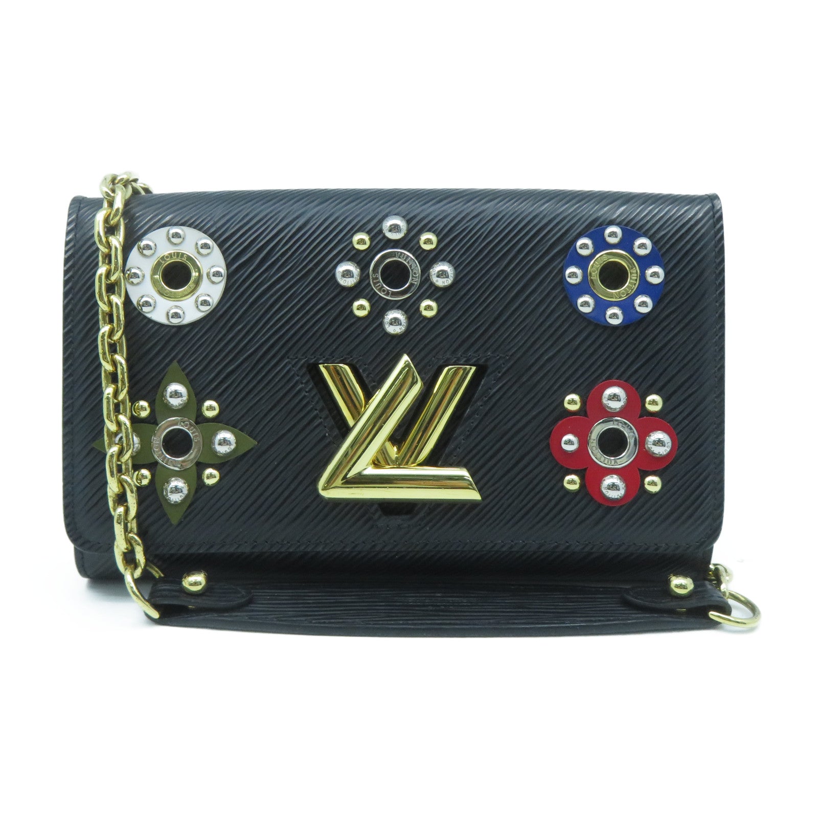 LOUIS VUITTON Epi Portefeuille Twist金扣鏈帶肩背袋黑色