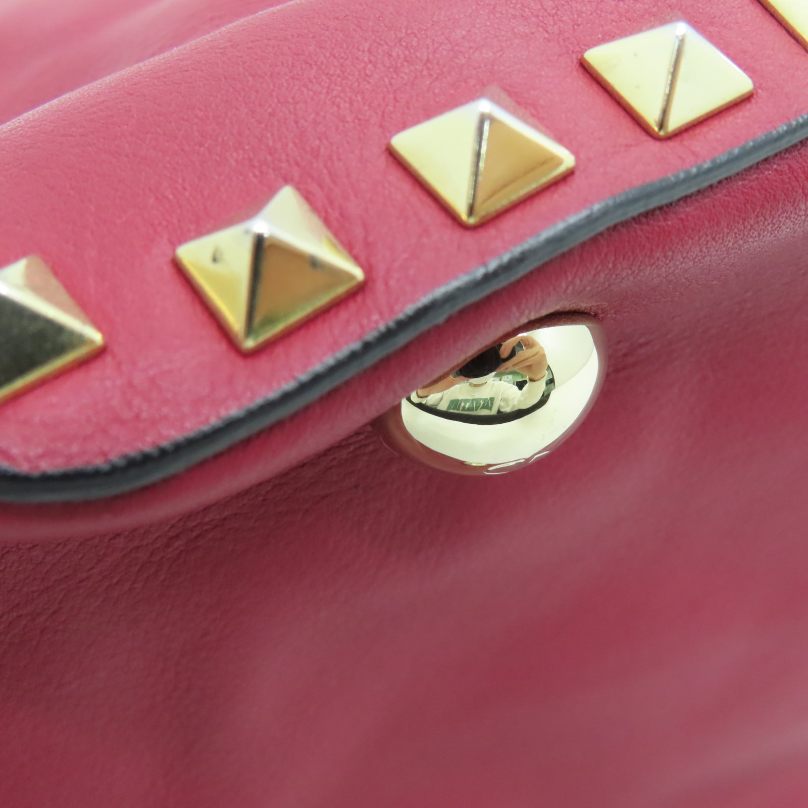 Valentino Leather Rockstud Gold Buckle Handle Shoulder Bag Red