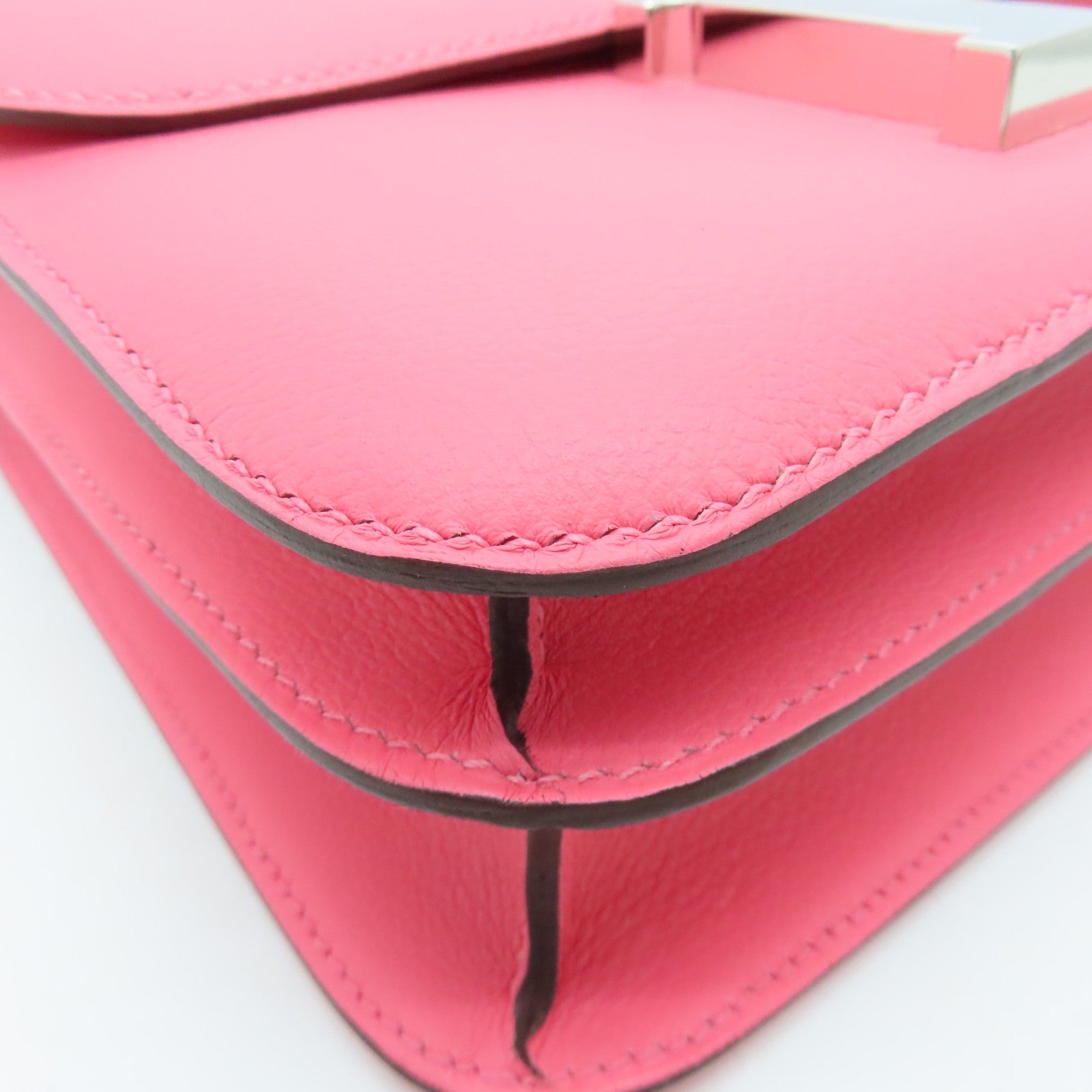 HERMES Evercolor leather Constance 24 silver buckle handle shoulder bag Rose Azalee pink