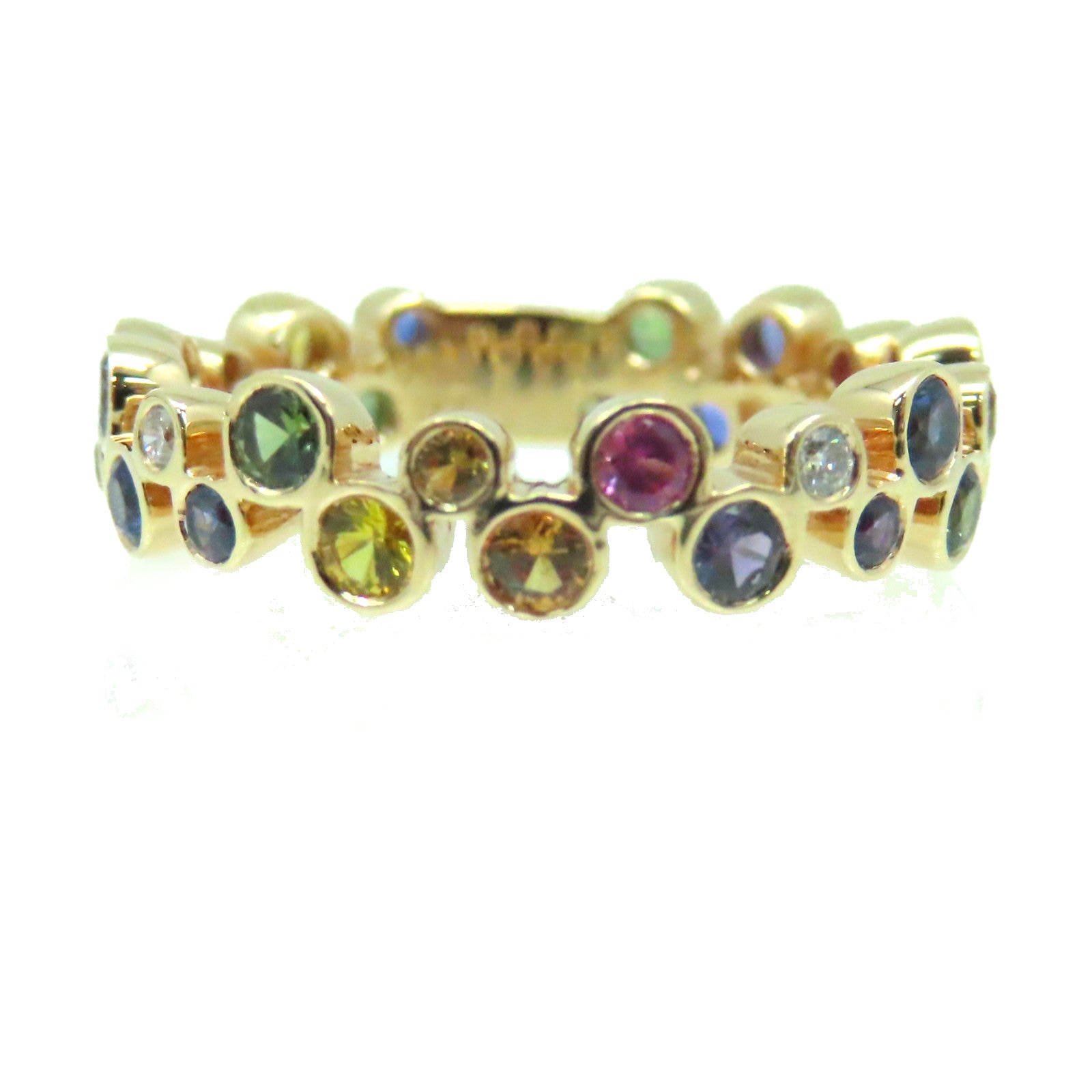 JEWELRY 18K玫瑰金/0.12ct鑽石/1.41ct彩色寶石Multi Stone Ring戒指US#6.5