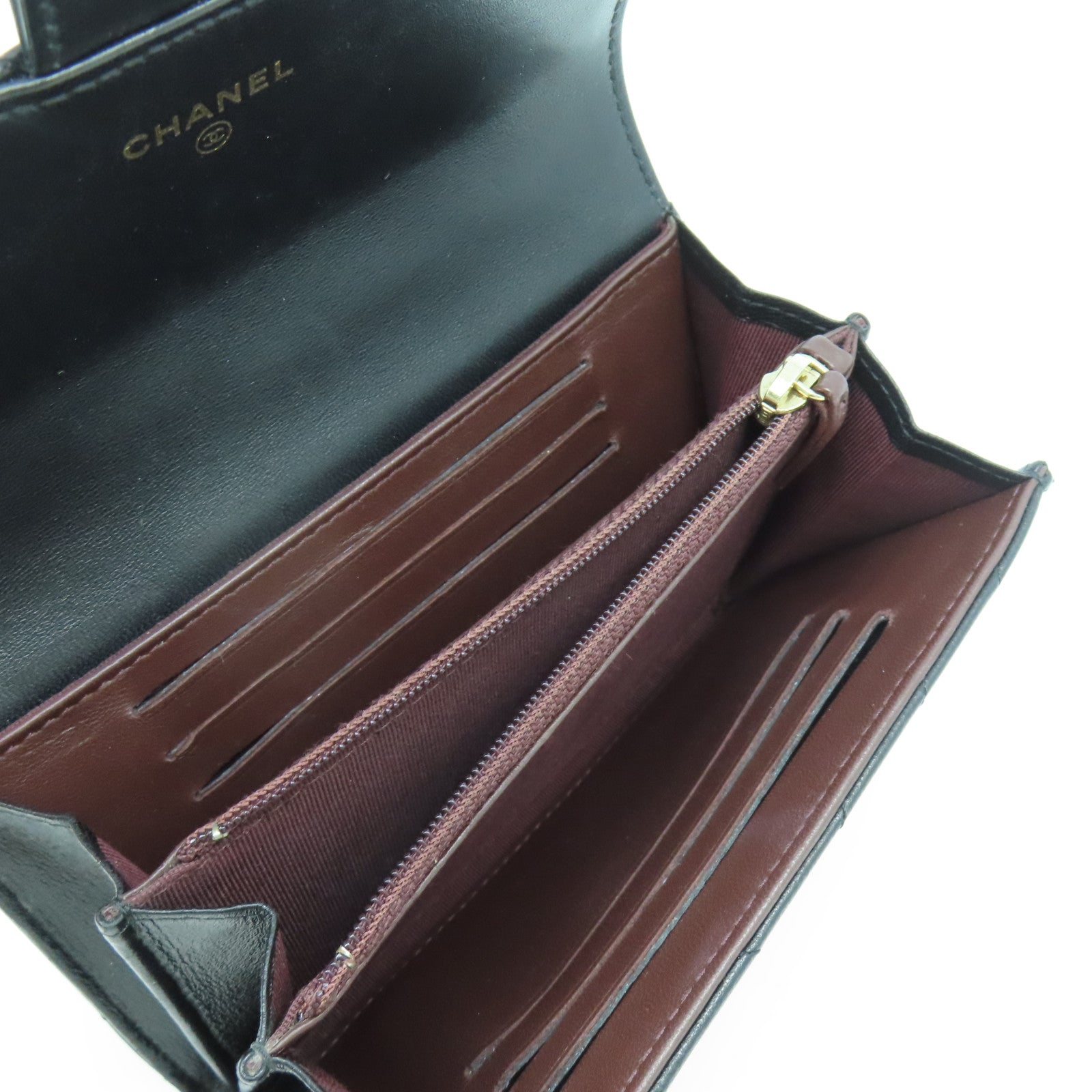 CHANEL 斜紋羊皮皮革Long Wallet金扣長錢包黑色