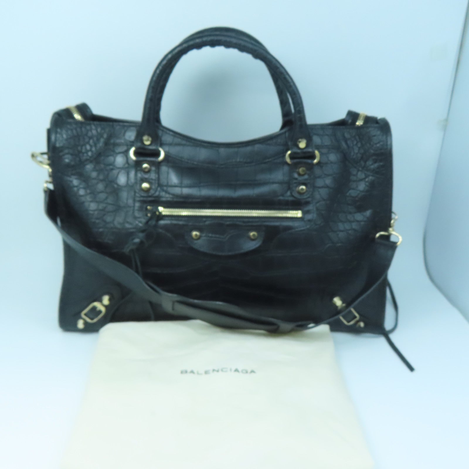 BALENCIAGA 牛皮皮革City金扣手挽肩背兩用袋黑色