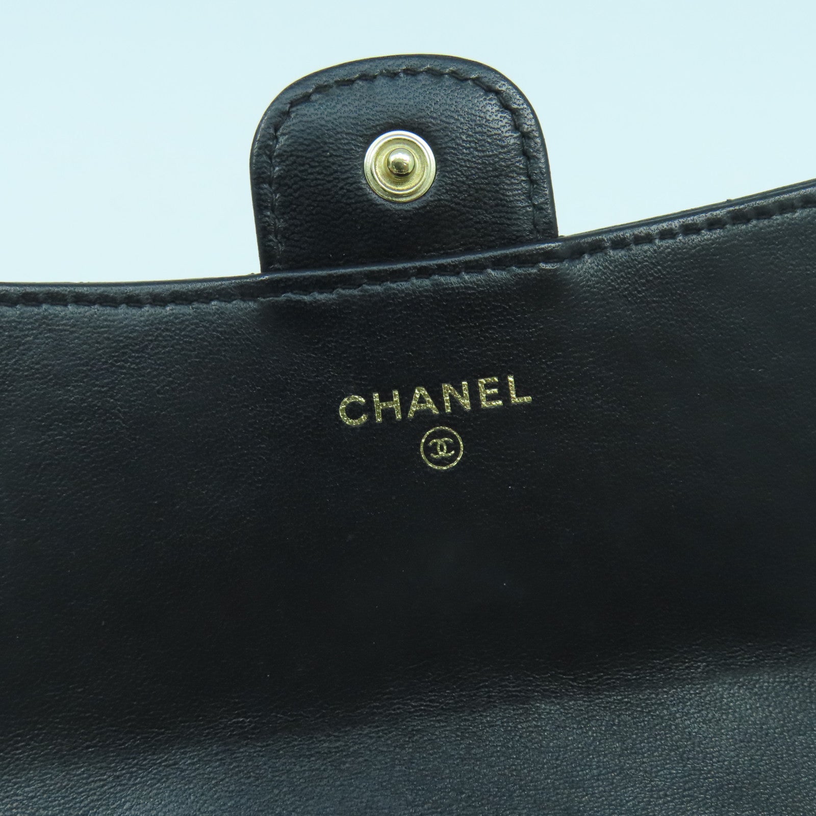 CHANEL 斜紋羊皮皮革Long Wallet金扣長錢包黑色