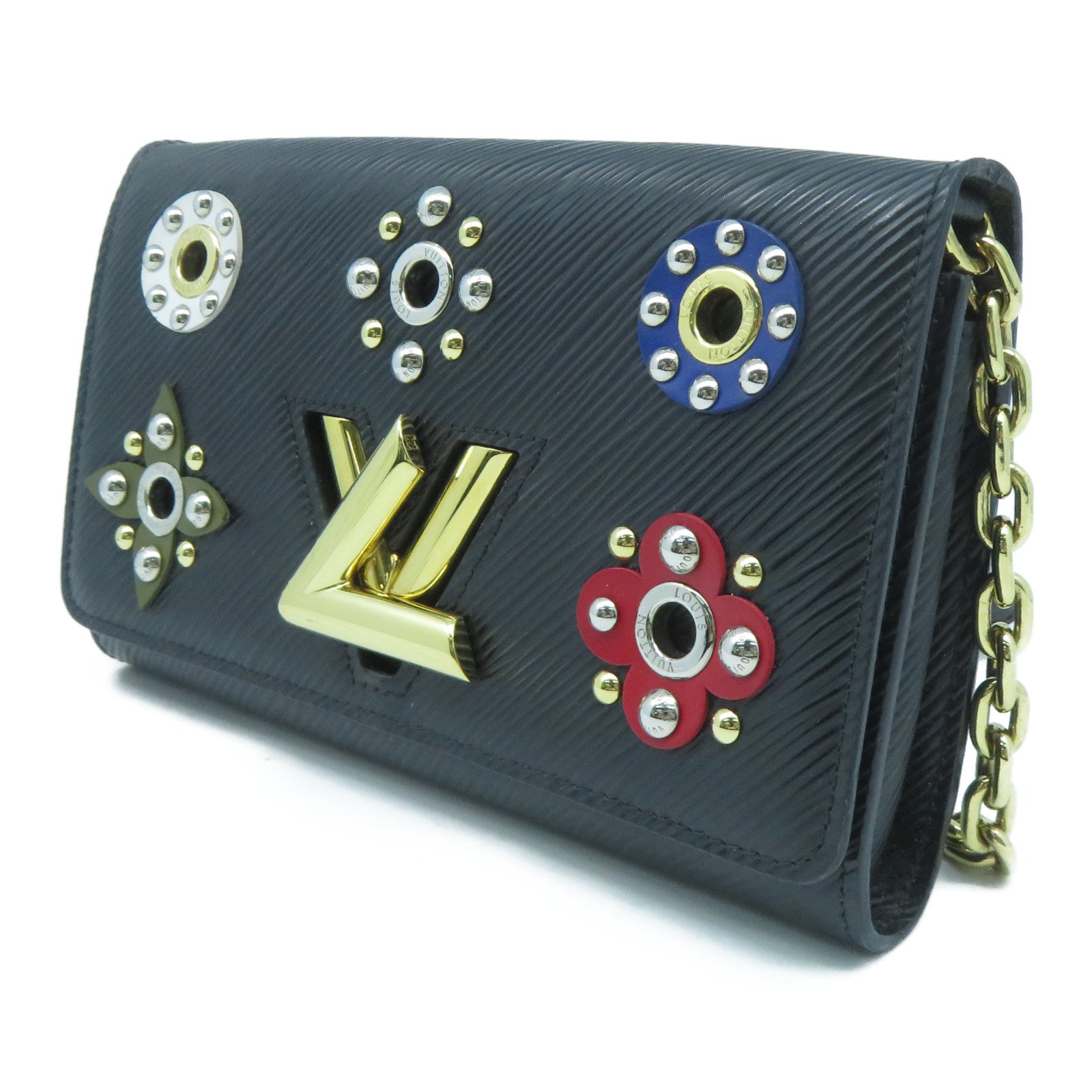 LOUIS VUITTON Epi Portefeuille Twist金扣鏈帶肩背袋黑色