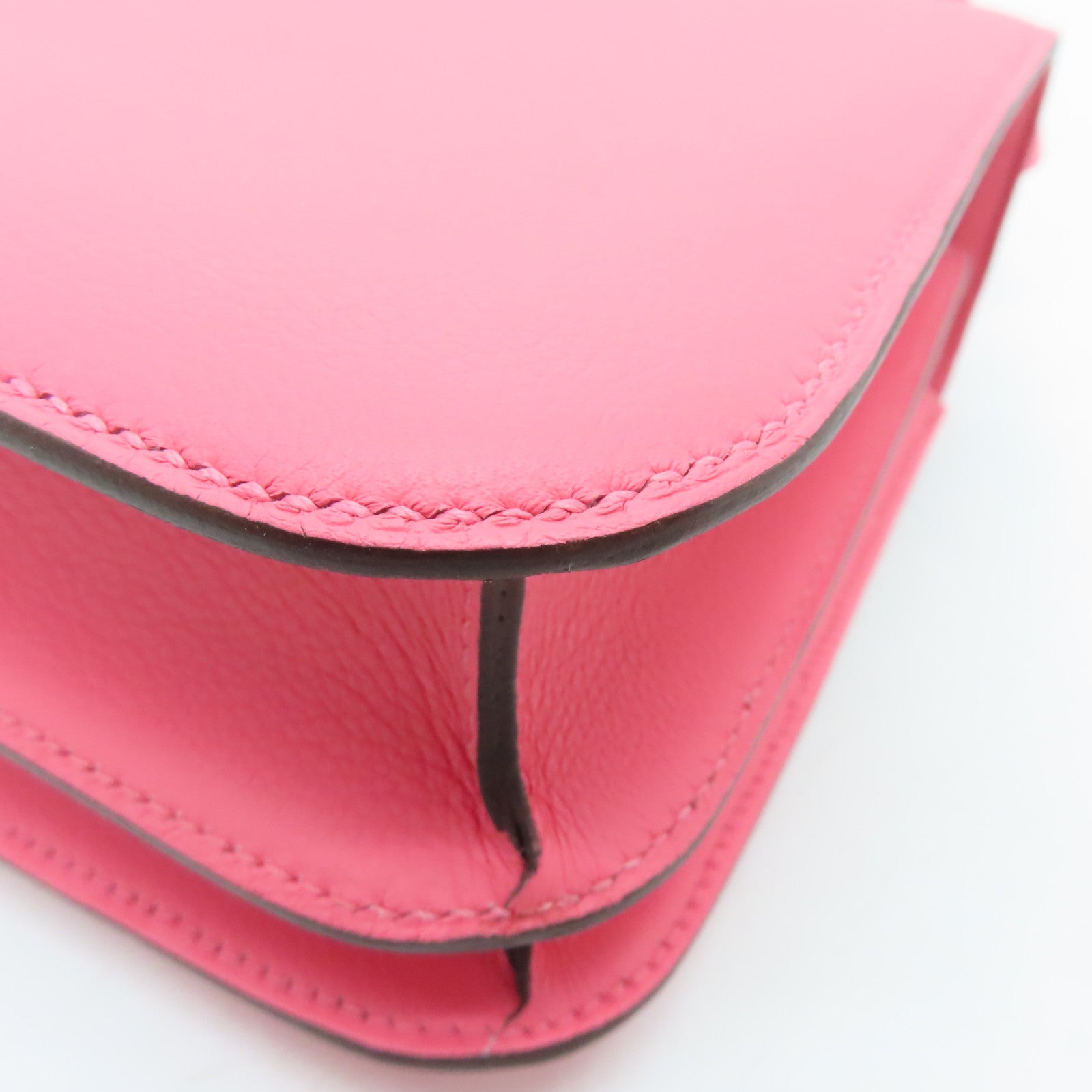 HERMES Evercolor leather Constance 24 silver buckle handle shoulder bag Rose Azalee pink