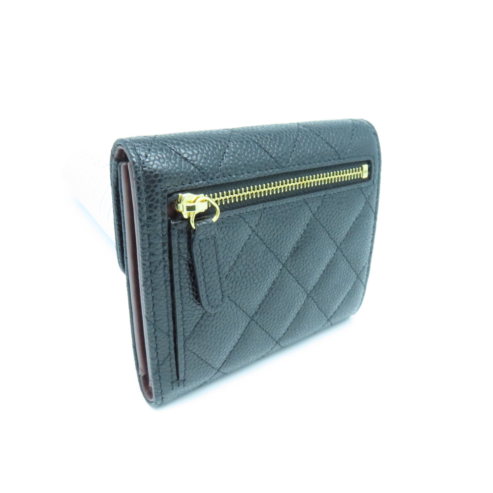 CHANEL 菱格Caviar皮革Wallet金扣錢包黑色