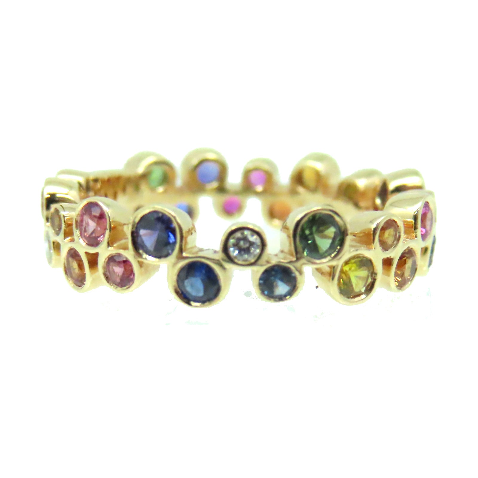 JEWELRY 18K玫瑰金/0.12ct鑽石/1.41ct彩色寶石Multi Stone Ring戒指US#6.5