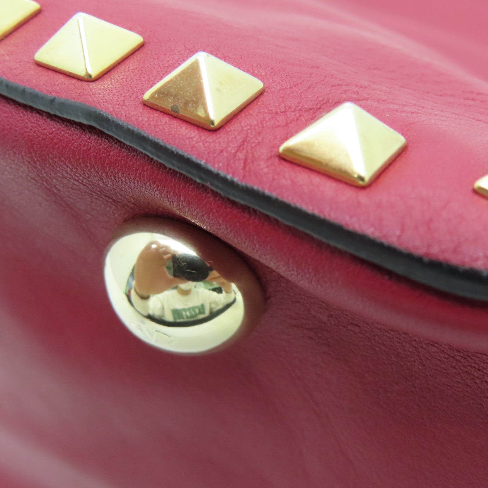 Valentino Leather Rockstud Gold Buckle Handle Shoulder Bag Red