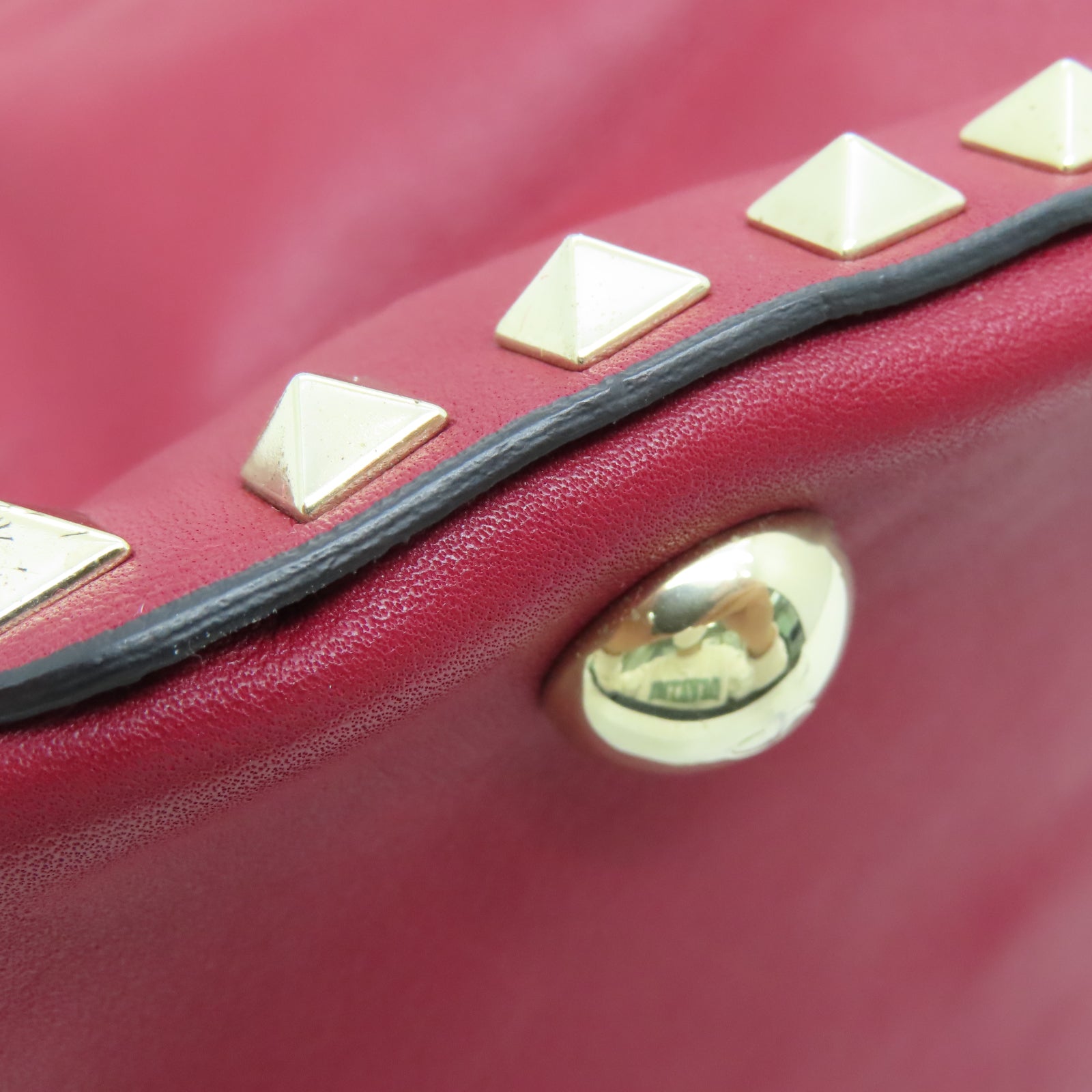 Valentino Leather Rockstud Gold Buckle Handle Shoulder Bag Red