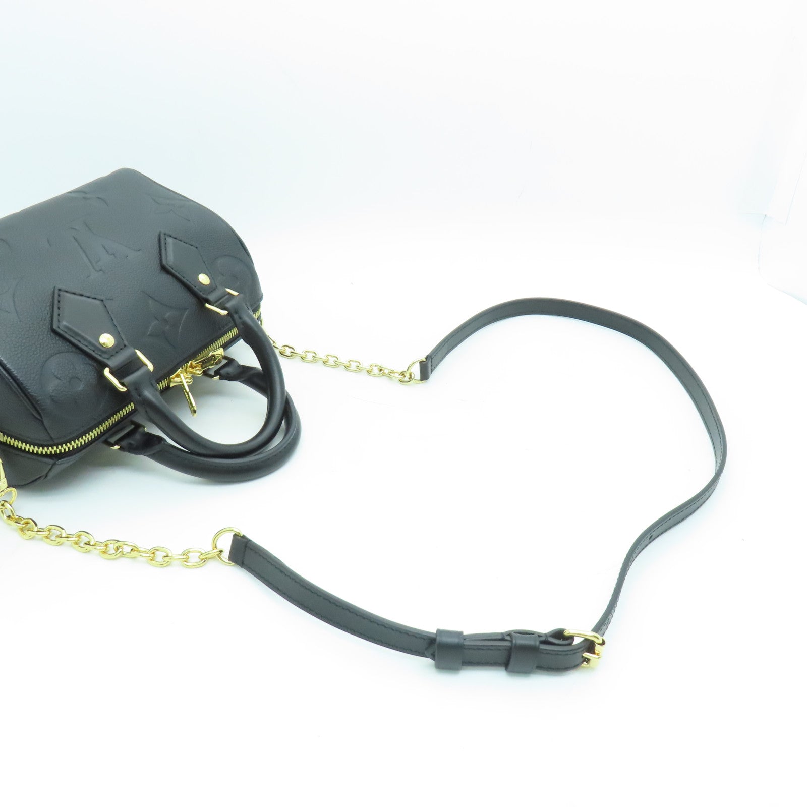 LOUIS VUITTON Monogram Empreinte Speedy Nano金扣手挽肩背兩用袋黑色