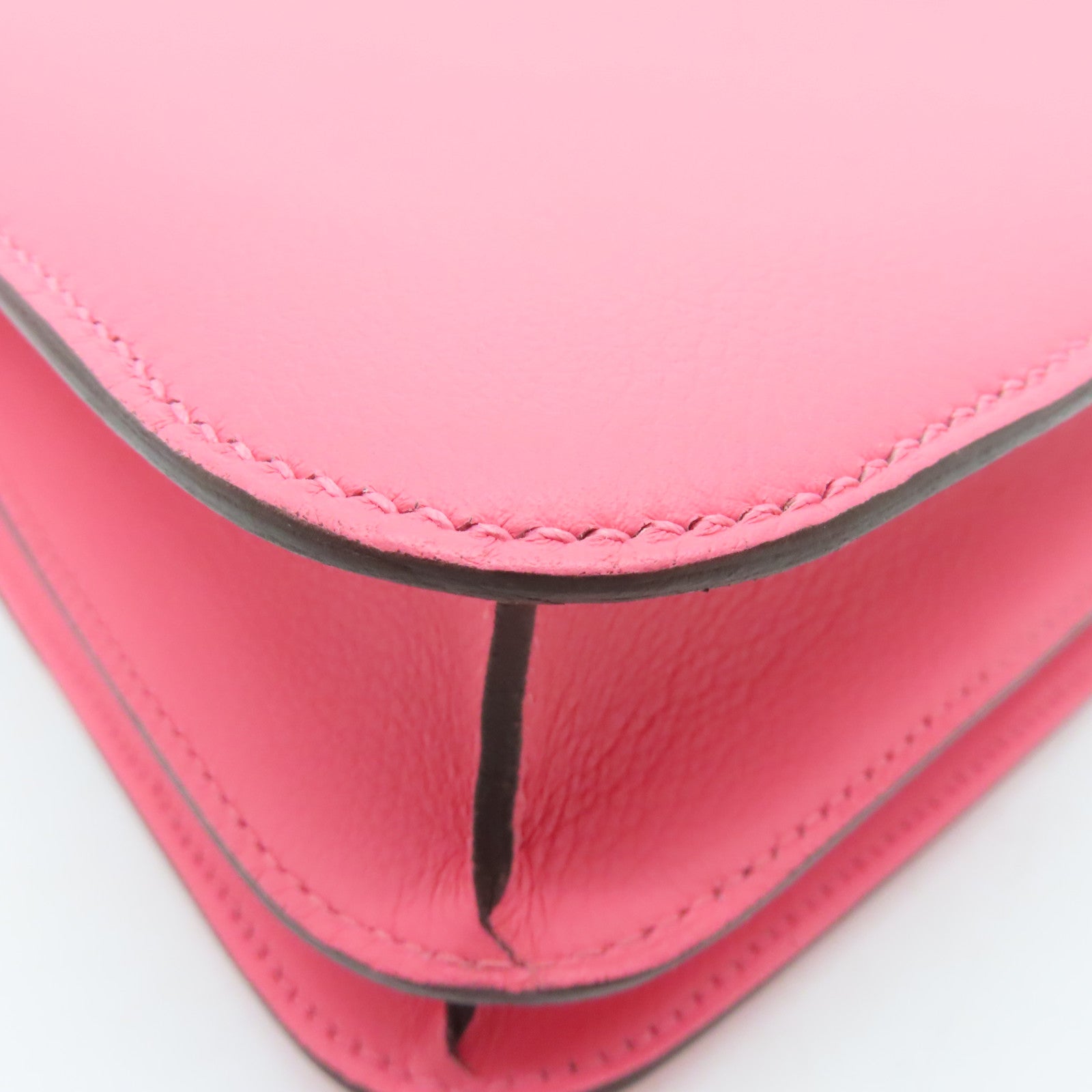 HERMES Evercolor leather Constance 24 silver buckle handle shoulder bag Rose Azalee pink