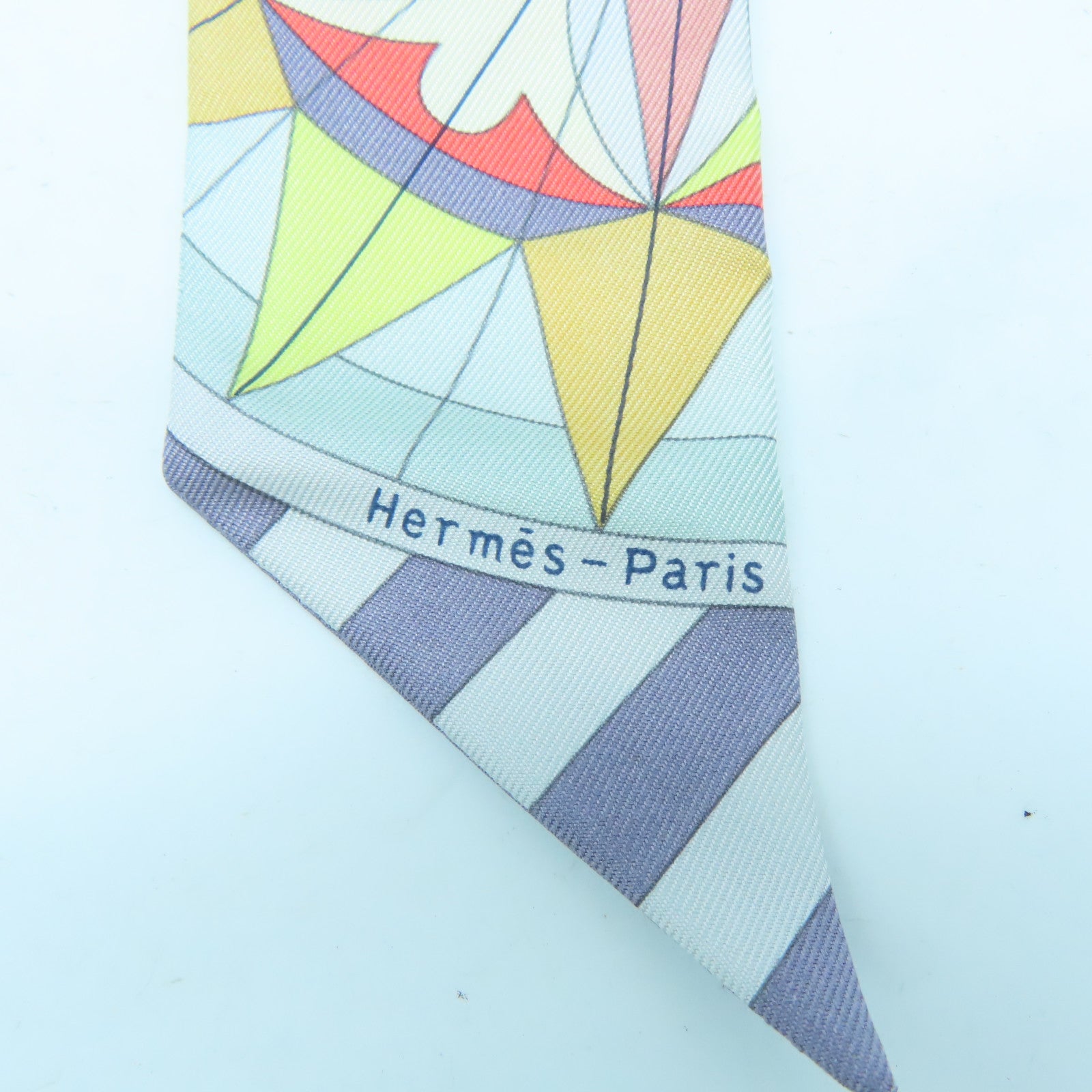 HERMES 絲質Twilly絲巾灰色/黃色/紫色