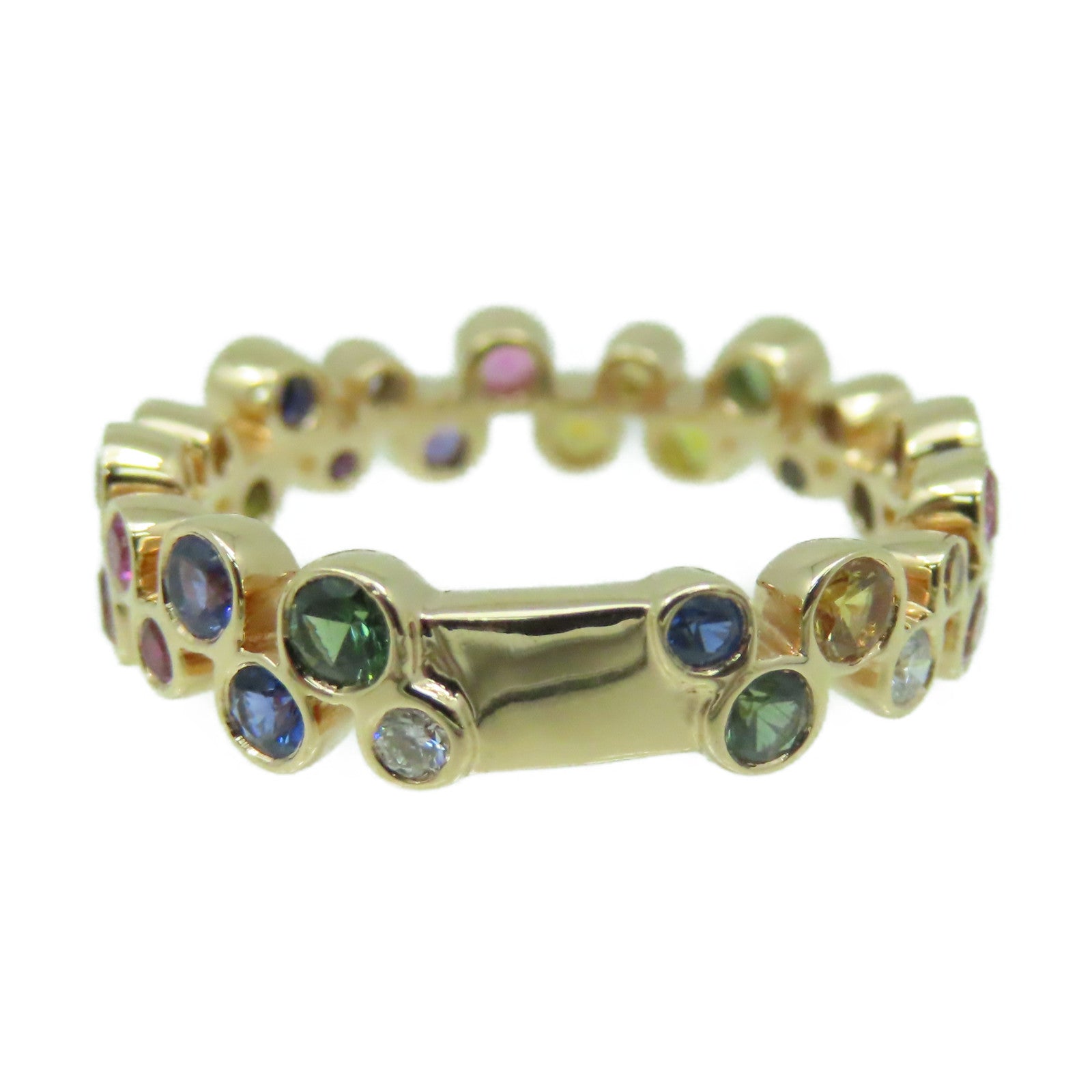 JEWELRY 18K玫瑰金/0.12ct鑽石/1.41ct彩色寶石Multi Stone Ring戒指US#6.5