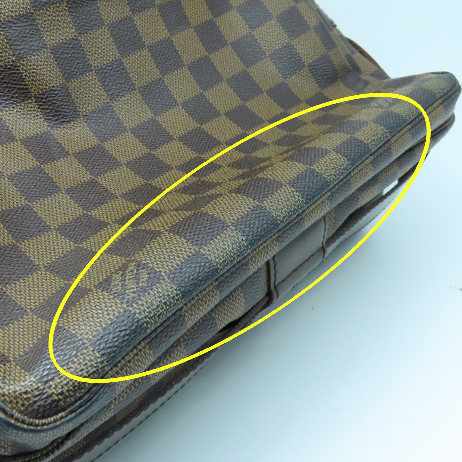 LOUIS VUITTON Damier Naviglio Gold Buckle Shoulder Bag Brown