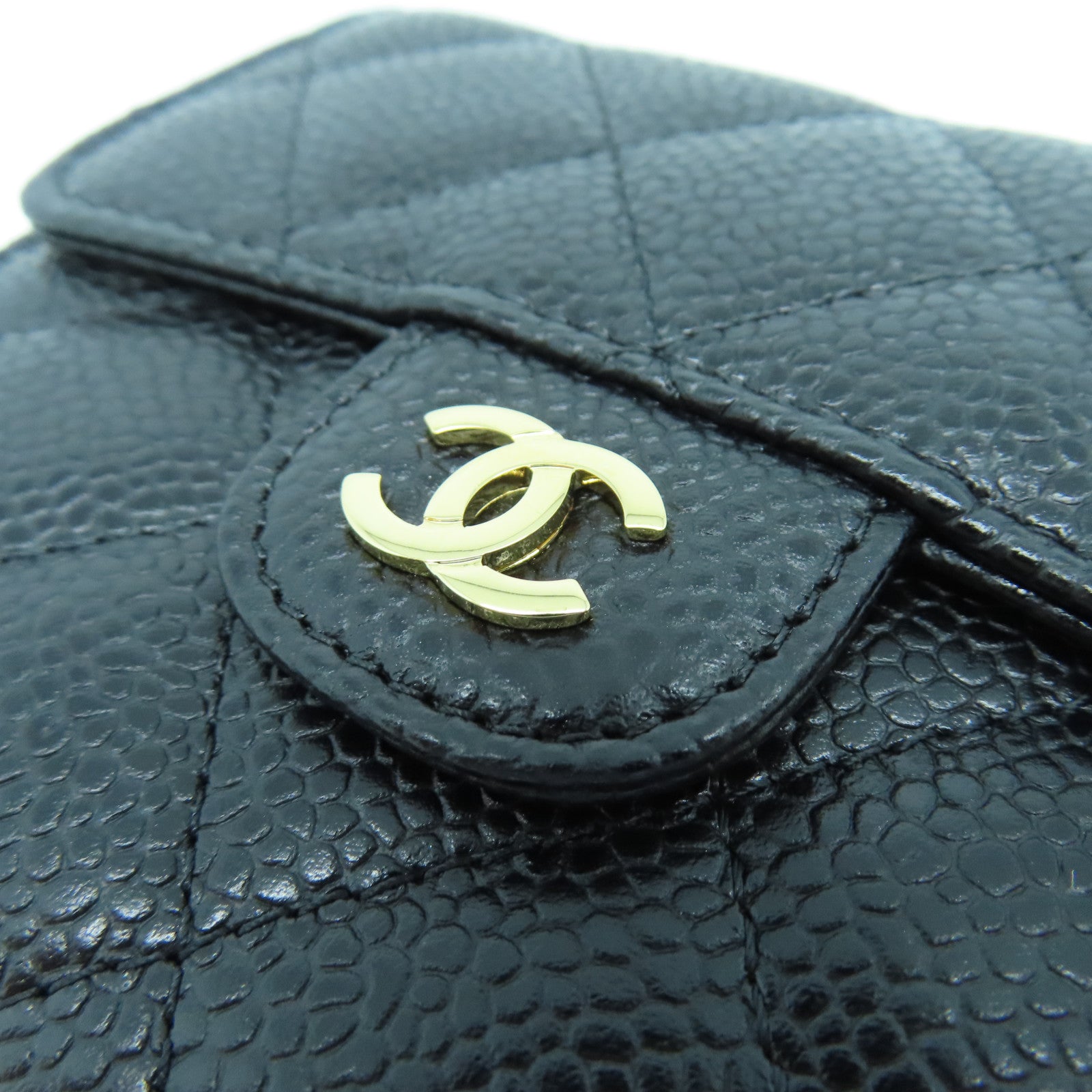 CHANEL 菱格Caviar皮革Wallet金扣錢包黑色