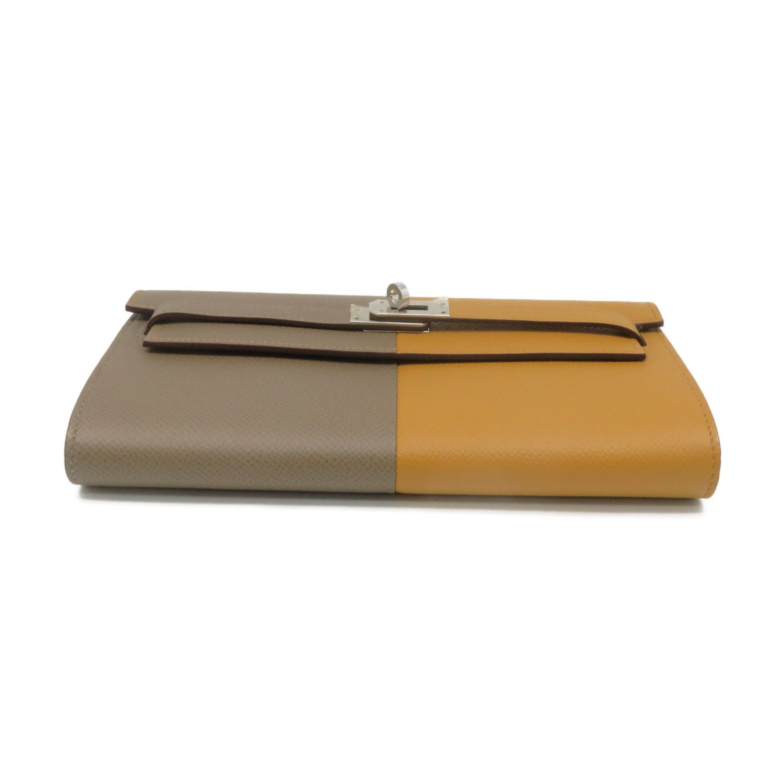 HERMES Epsom Leather Kelly To Go Wallet Shoulder Bag Silver Buckle Wallet Shoulder Bag Etain Brown