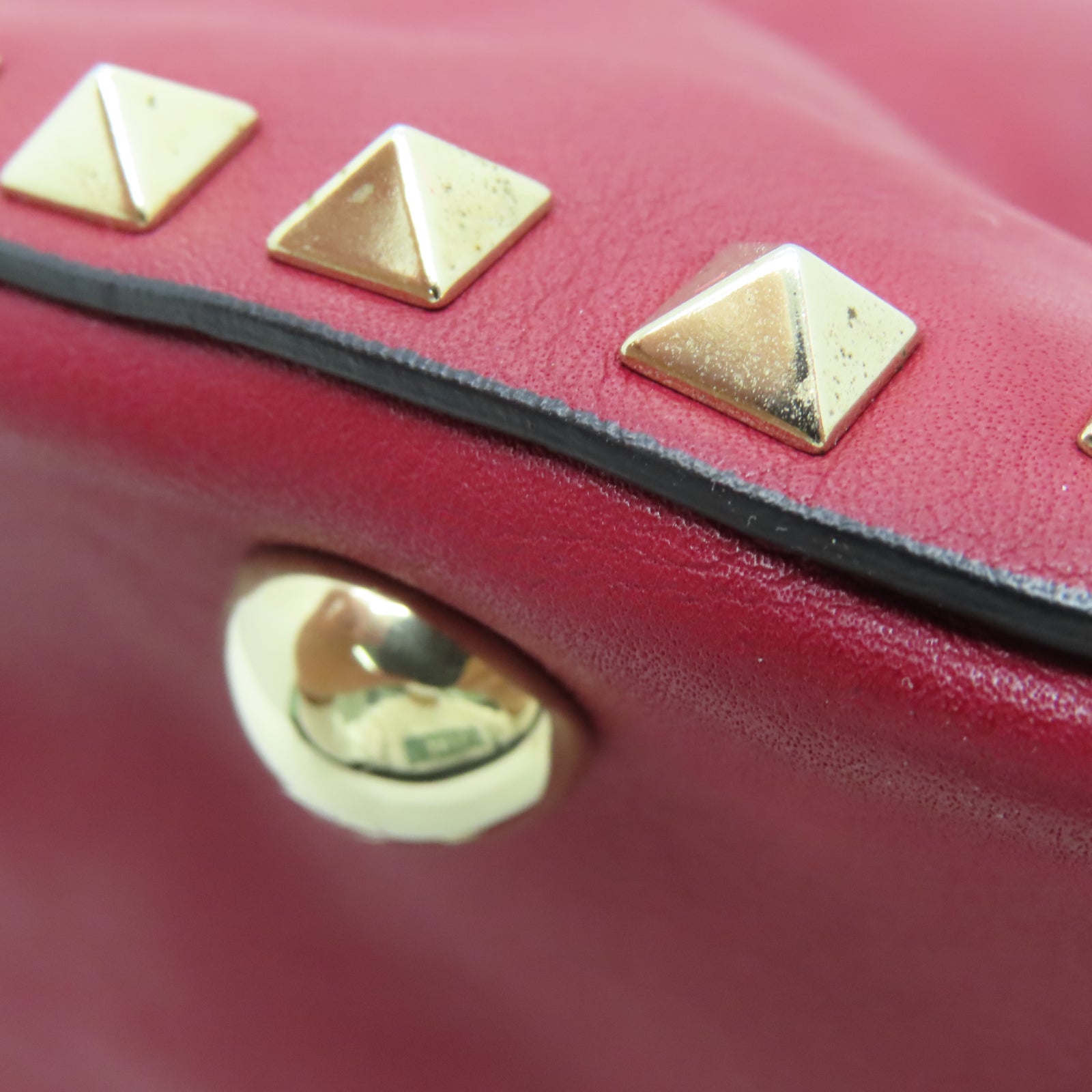 Valentino Leather Rockstud Gold Buckle Handle Shoulder Bag Red