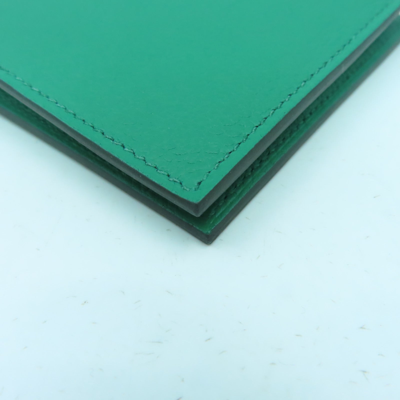 HERMES Evercolor皮革Citizen Twill Compact Wallet錢包Vert Vertigo絲絨綠