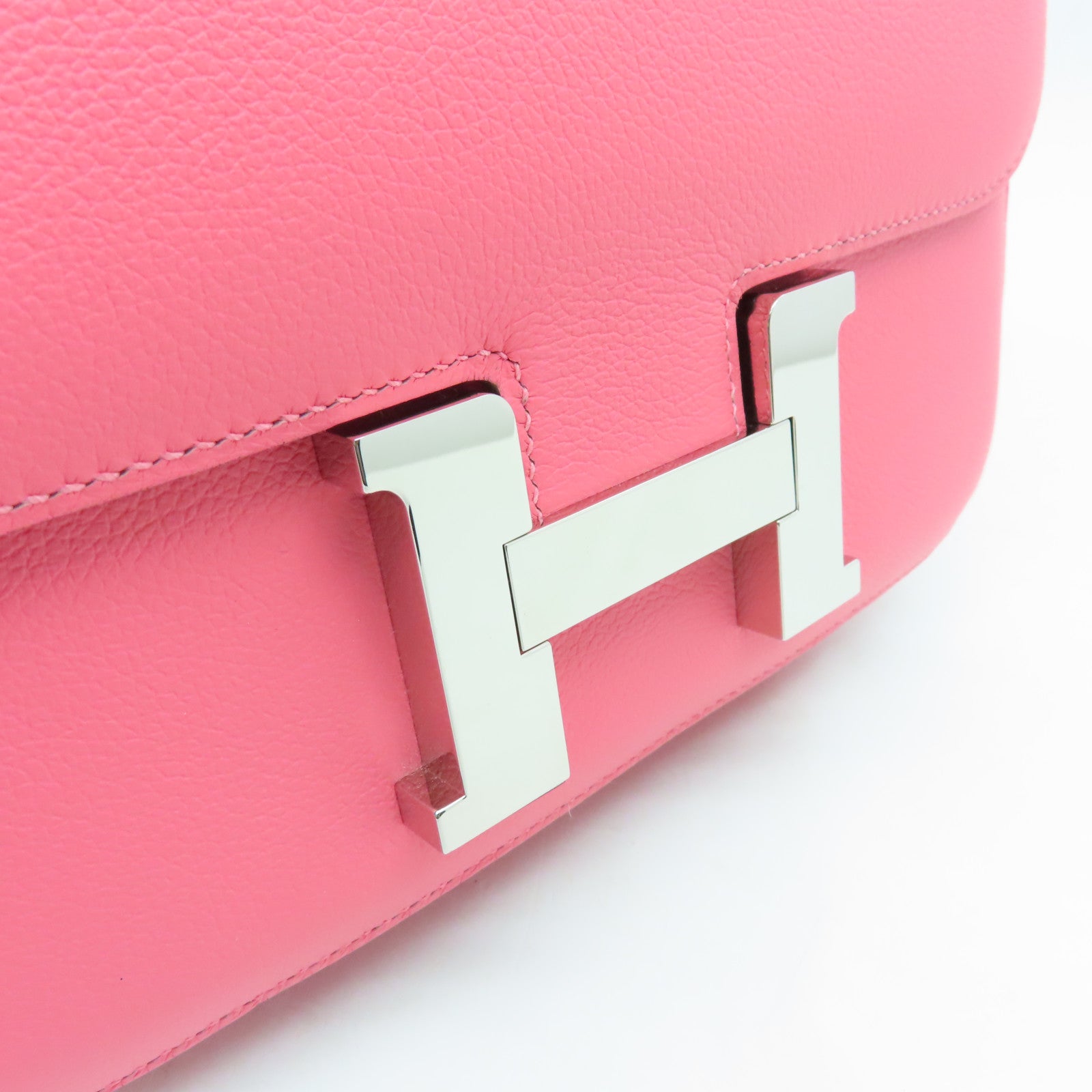 HERMES Evercolor leather Constance 24 silver buckle handle shoulder bag Rose Azalee pink