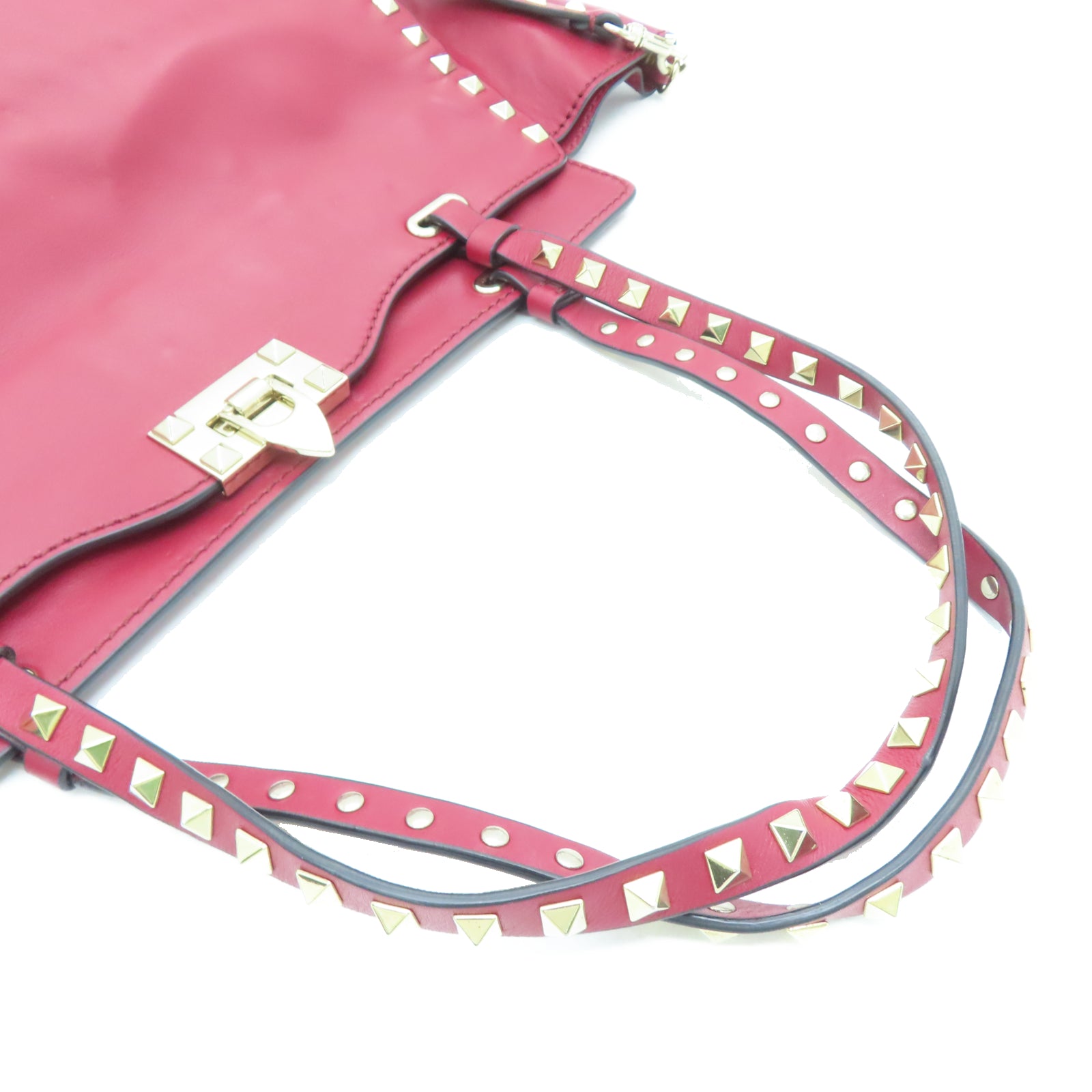 Valentino Leather Rockstud Gold Buckle Handle Shoulder Bag Red