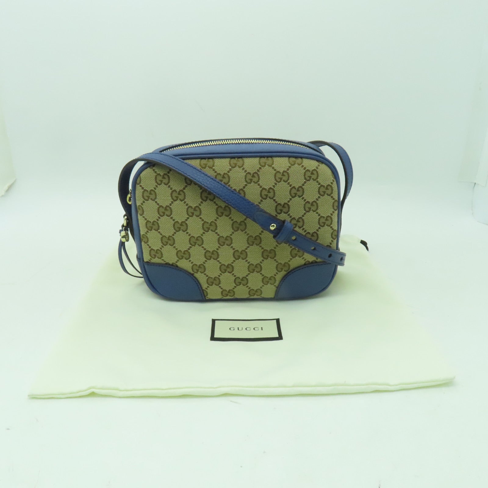 GUCCI 帆布/皮革Shoulder Bag金扣肩背袋啡色/藍色