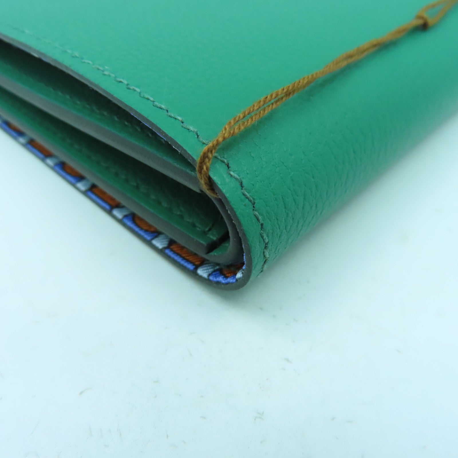 HERMES Evercolor皮革Citizen Twill Compact Wallet錢包Vert Vertigo絲絨綠