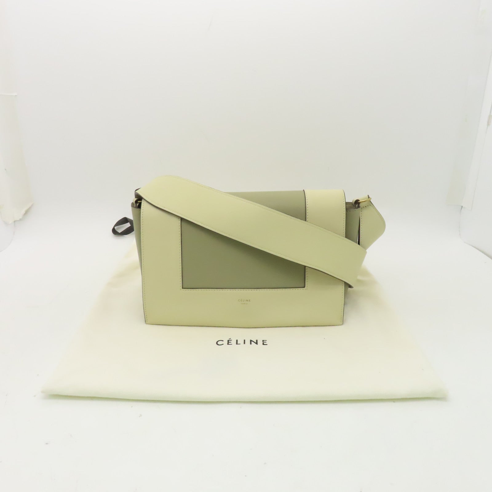 CELINE 牛皮皮革Shoulder Bag金扣肩背袋米色